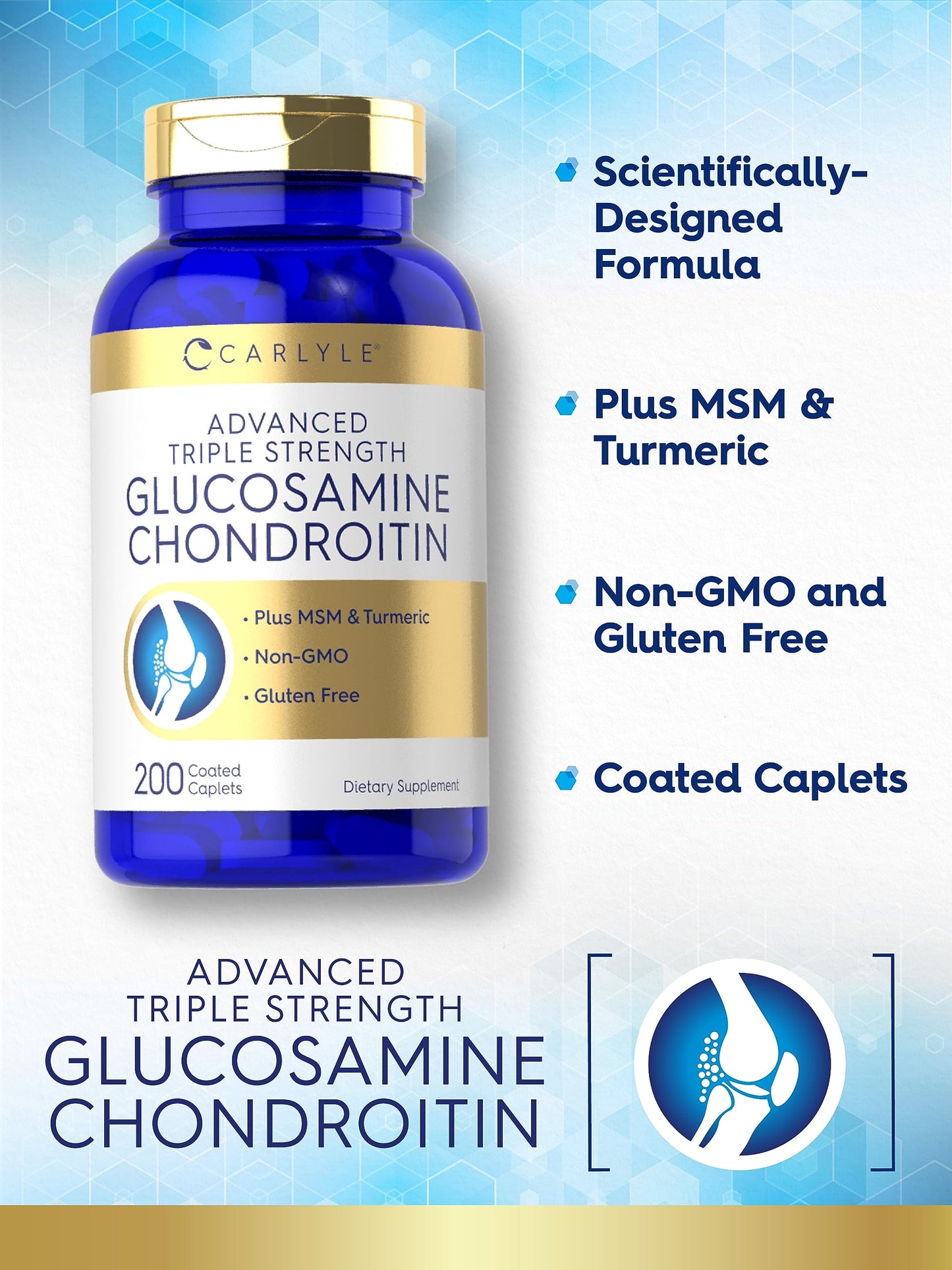 Carlyle Glucosamine Chondroitin MSM Turmeric Caplets 200