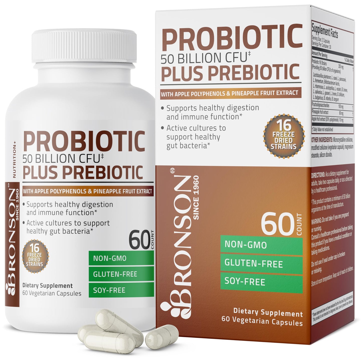 Bronson Probiotic 50 Billion CFU + Prebiotic, 60 Capsules