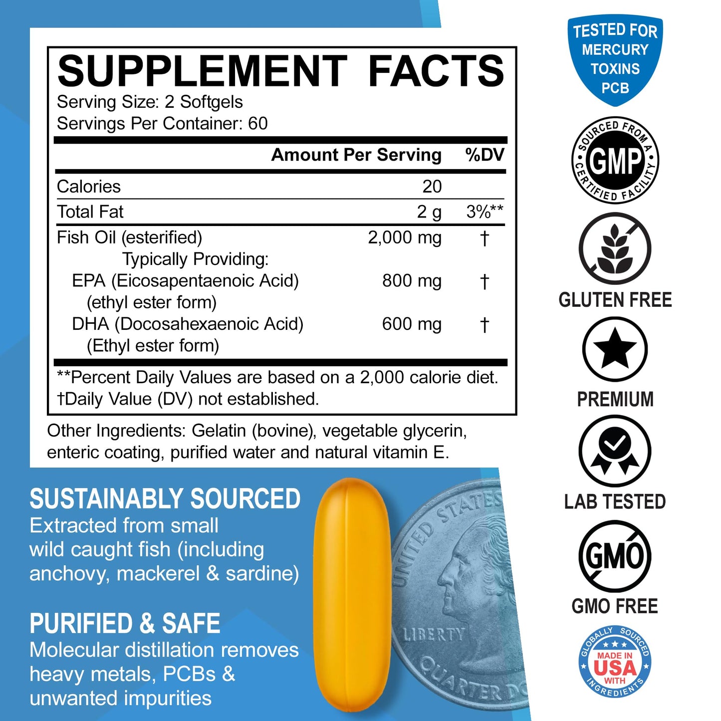 DR. BO Omega-3 Fish Oil Softgels 120 Count
