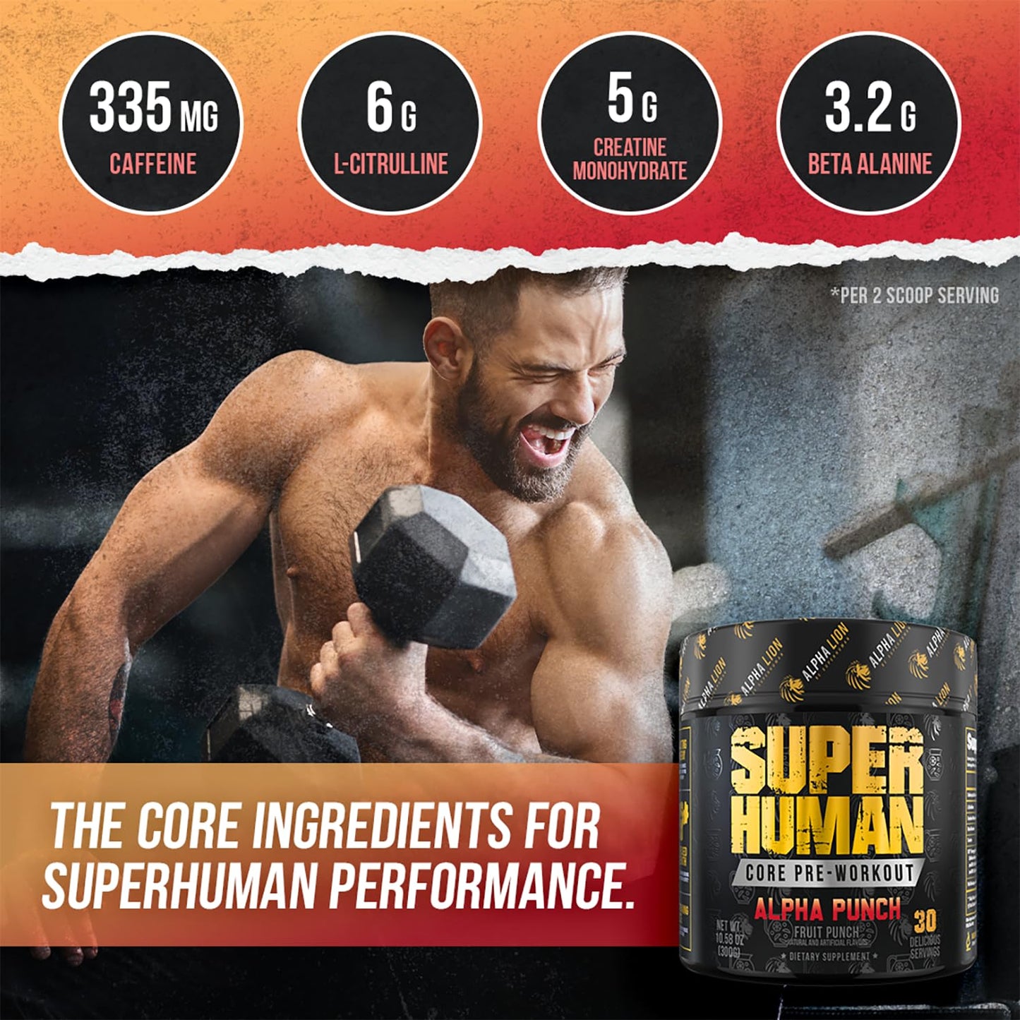 ALPHA LION Core Pre Workout Powder, 30 Servings