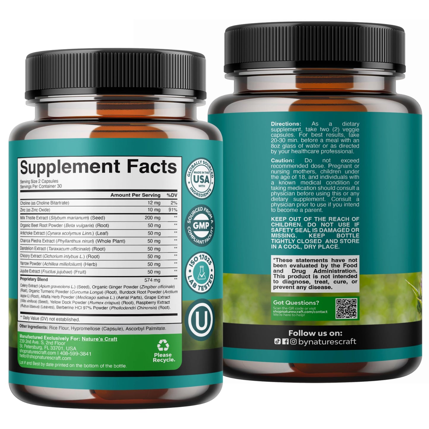 Natures Craft Liver Support Capsules with Milk Thistle & Choline, 120 Count
