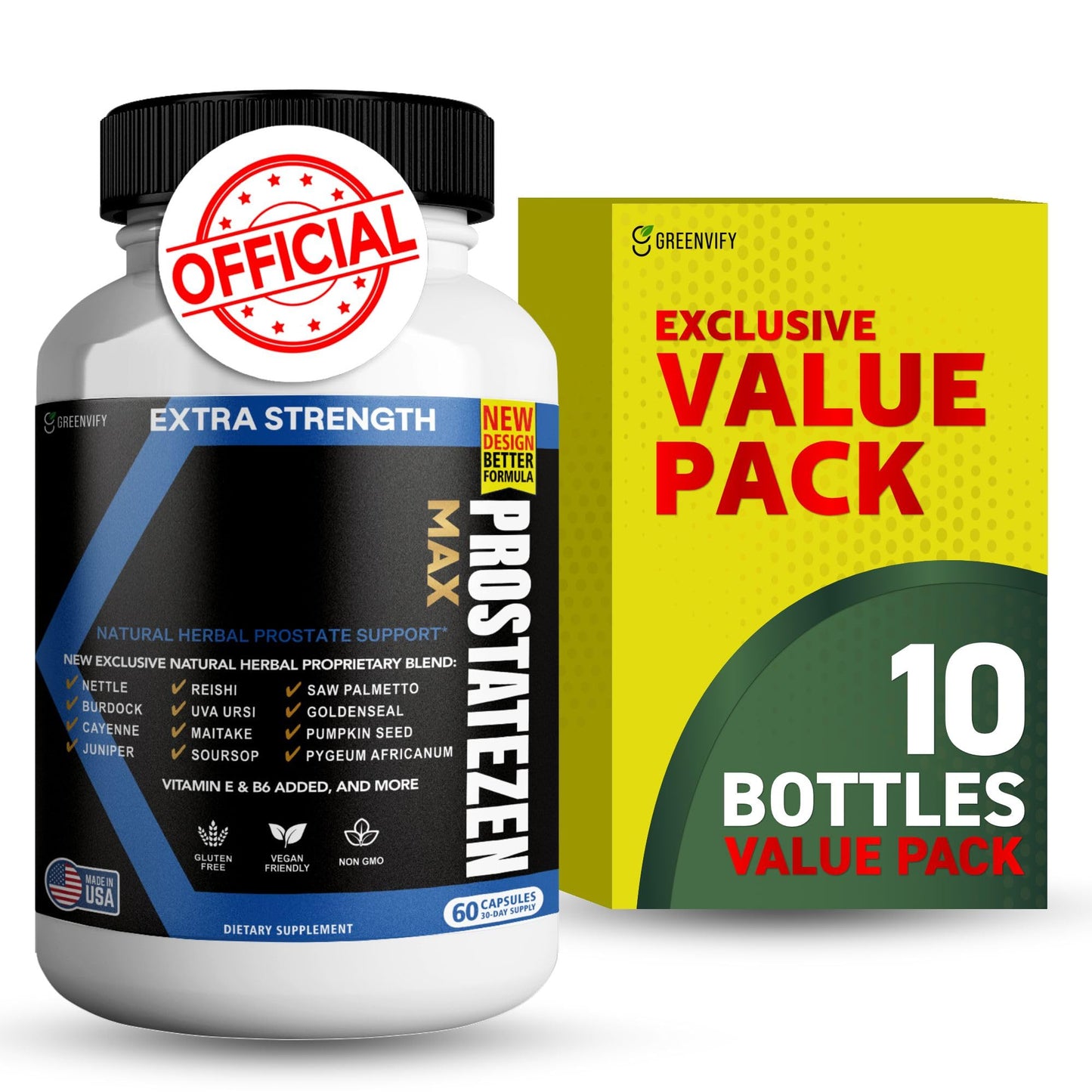 GREENVIFY ProstateZen Max Extra Strength Natural Herbal Prostate Support 600 Capsules