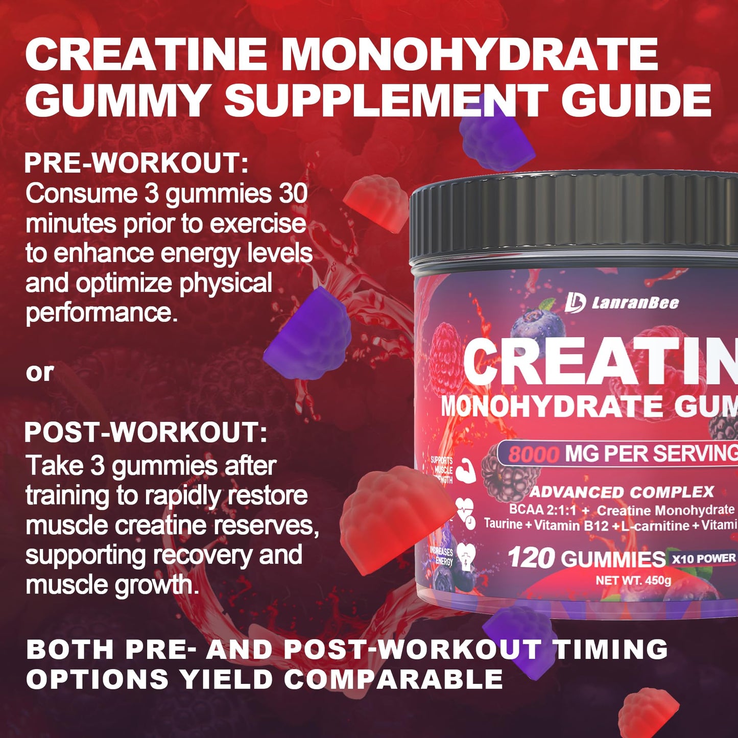 LanranBee Creatine Monohydrate Gummies 120 Gummies