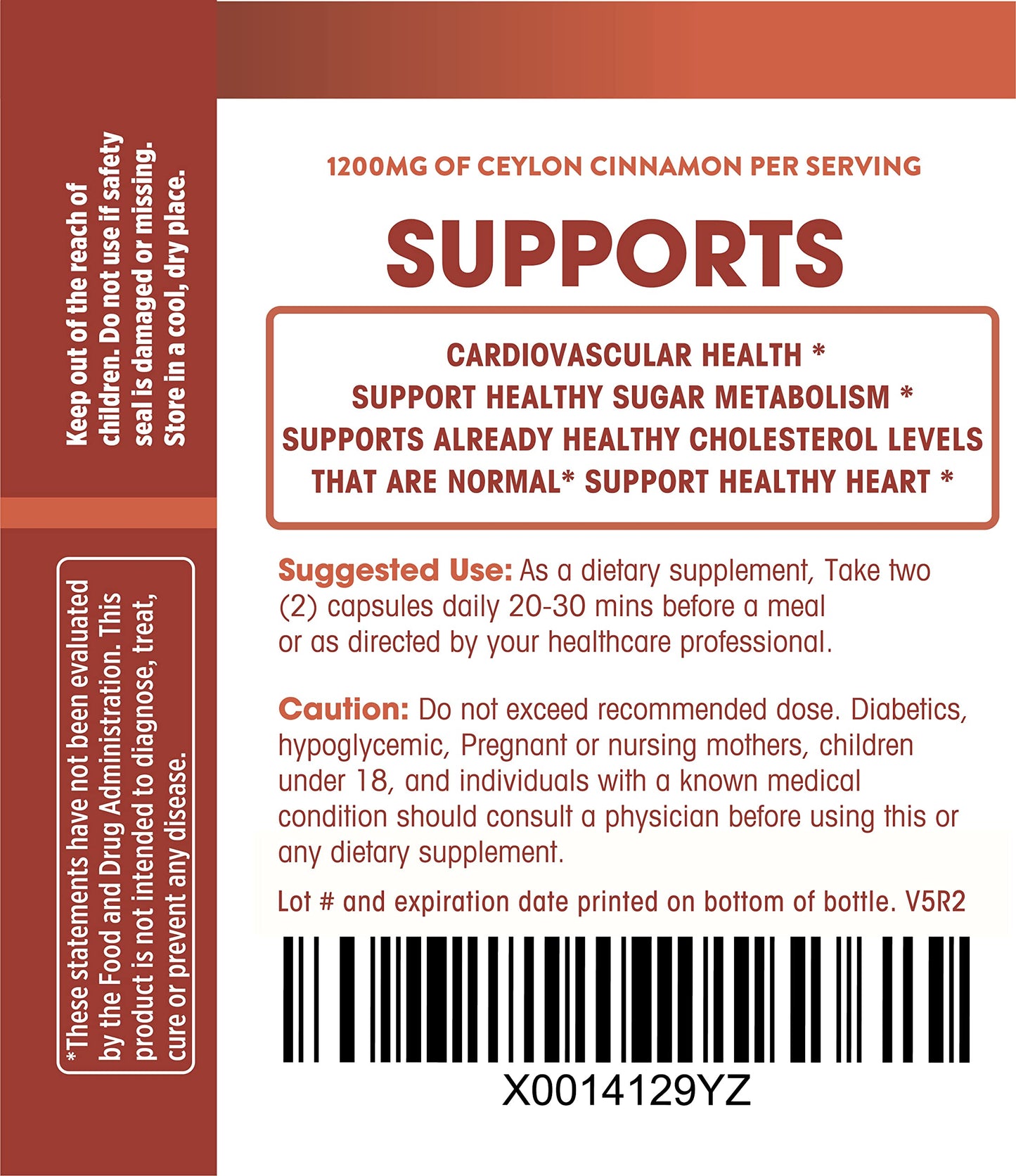 Natures Wellness Organic Ceylon Cinnamon 1200 mg Capsules, 60 Veg Capsules