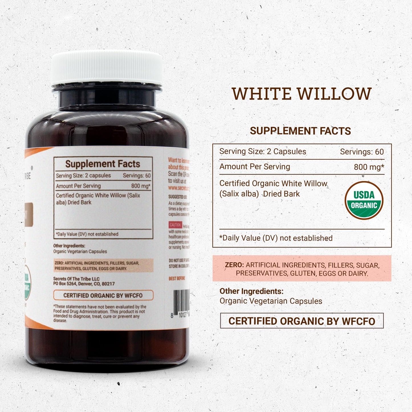 Secrets of the Tribe White Willow Capsules 800 mg 120 Capsules