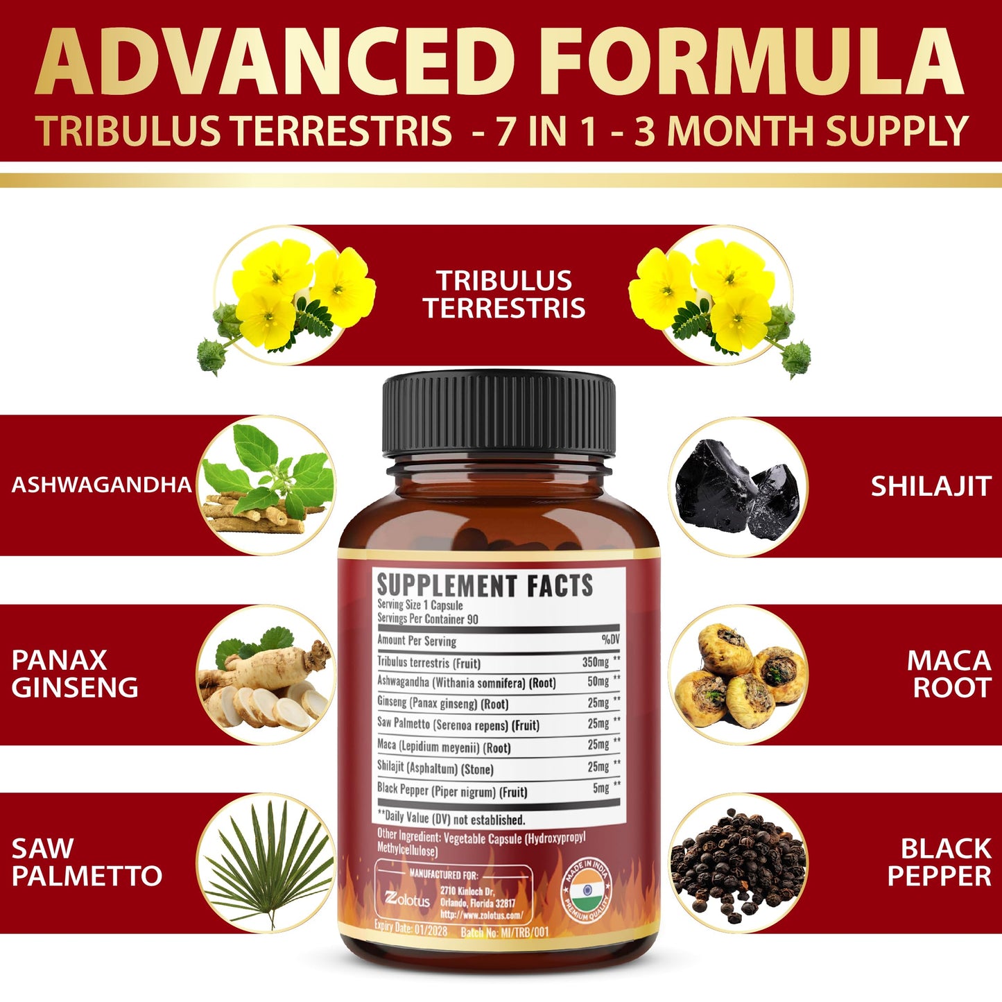 Zolotus Tribulus Terrestris Capsule, 90 Count