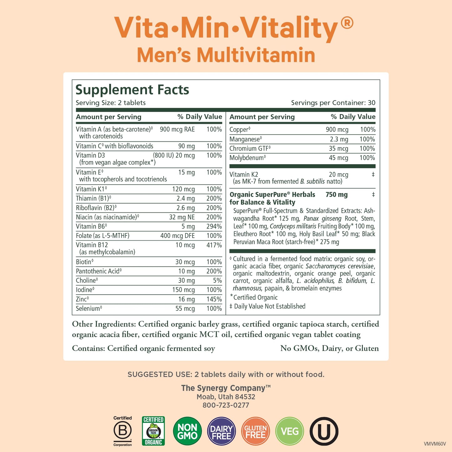 PURE SYNERGY Vita·Min·Vitality 60-Count Tablet