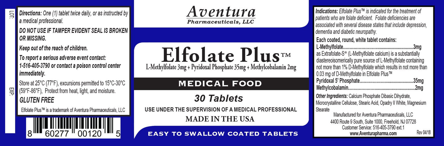 ELFOLATE Plus 3mg L-Methylfolate Tablet, 30 Tablets