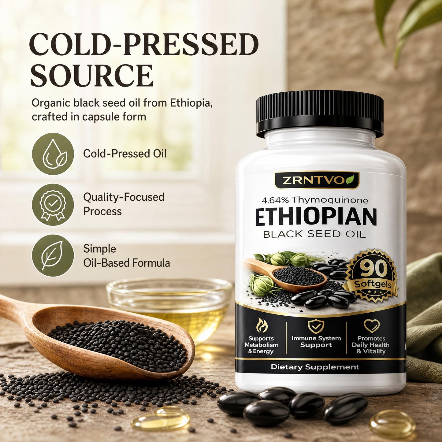 LOVIVA Ethiopian Black Seed Oil Softgel 90 Count