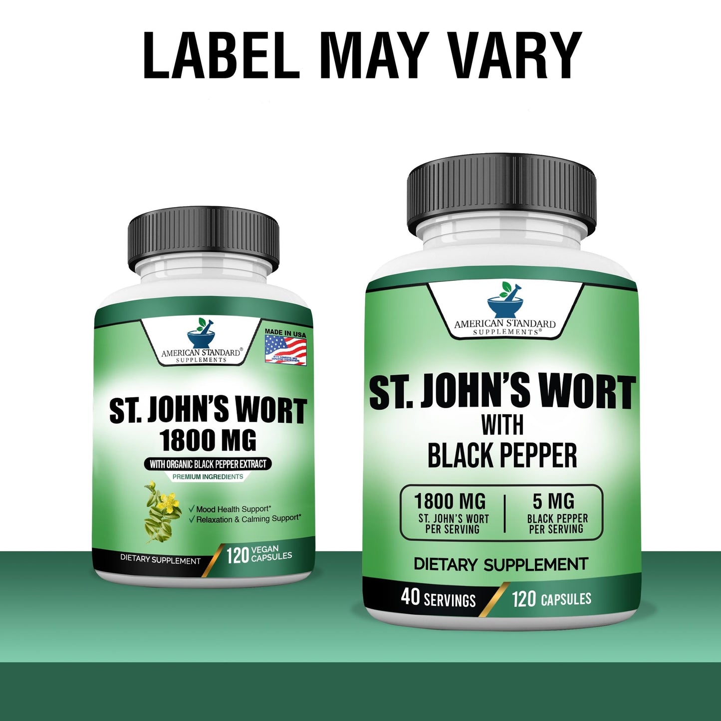 American Standard Supplements St. John’s Wort 1800mg Per Serving with Black Pepper Fruit Extract Capsules, 120 Count