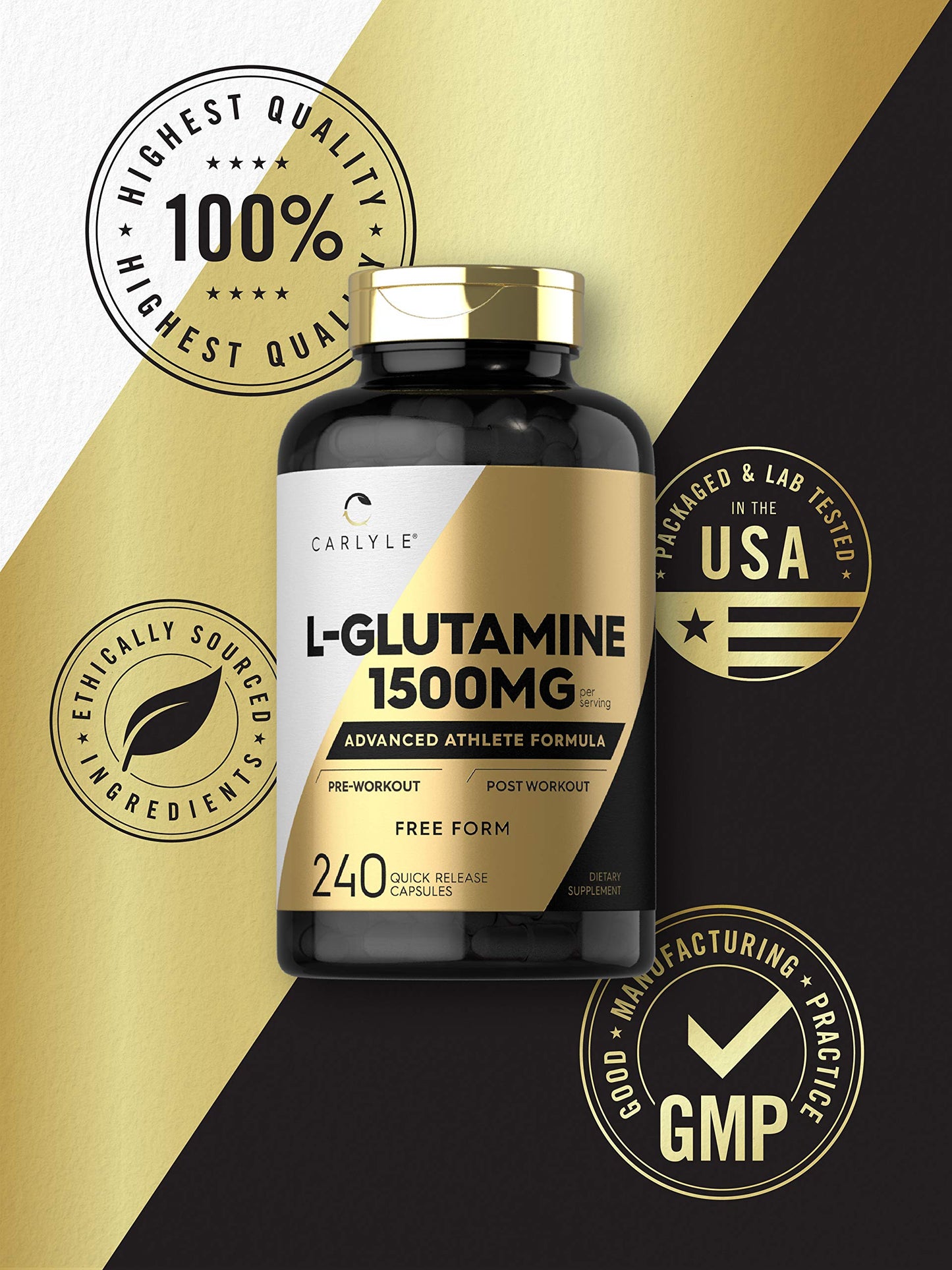 Carlyle L-Glutamine 1500mg Capsules, 240 Count