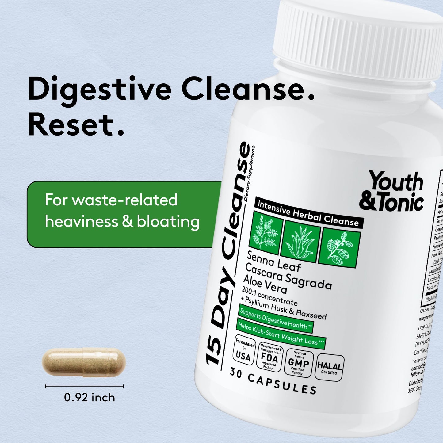 Youth & Tonic Full Body Detox Cleanse Capsules, 90 Count