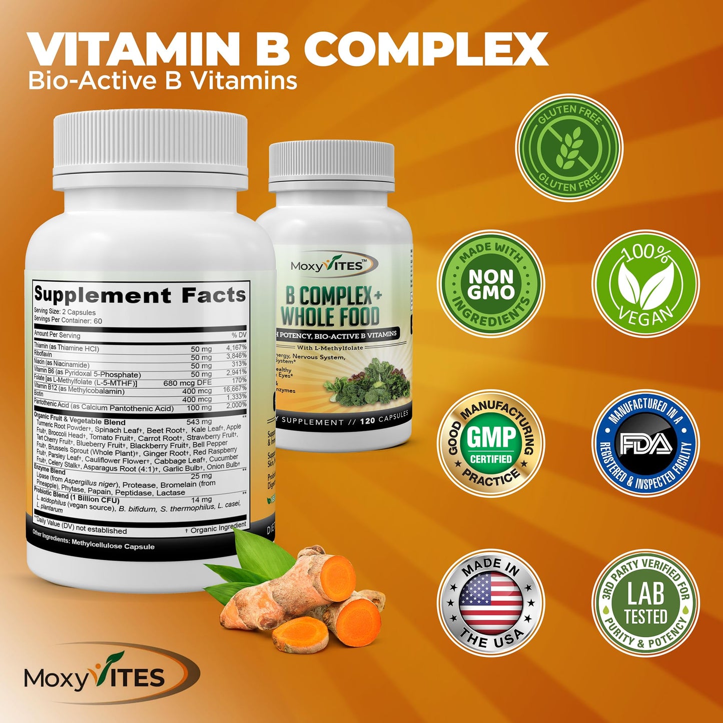 MoxyVites B-Complex Capsule, 120 Count Liposomal Vitamin C & Quercetin for Energy Support