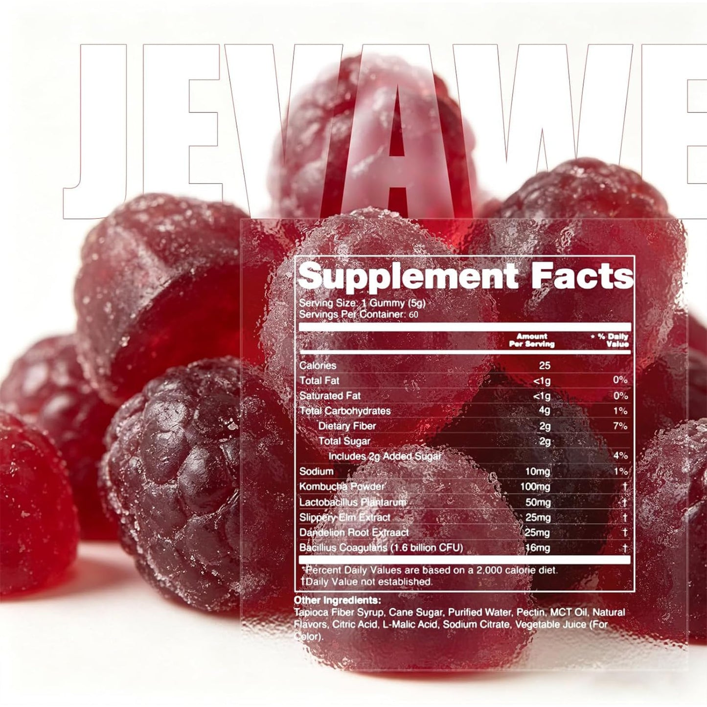 VZTOOV Jevawell Probiotic Kombucha Gummies with Prebiotics, 60 Gummies