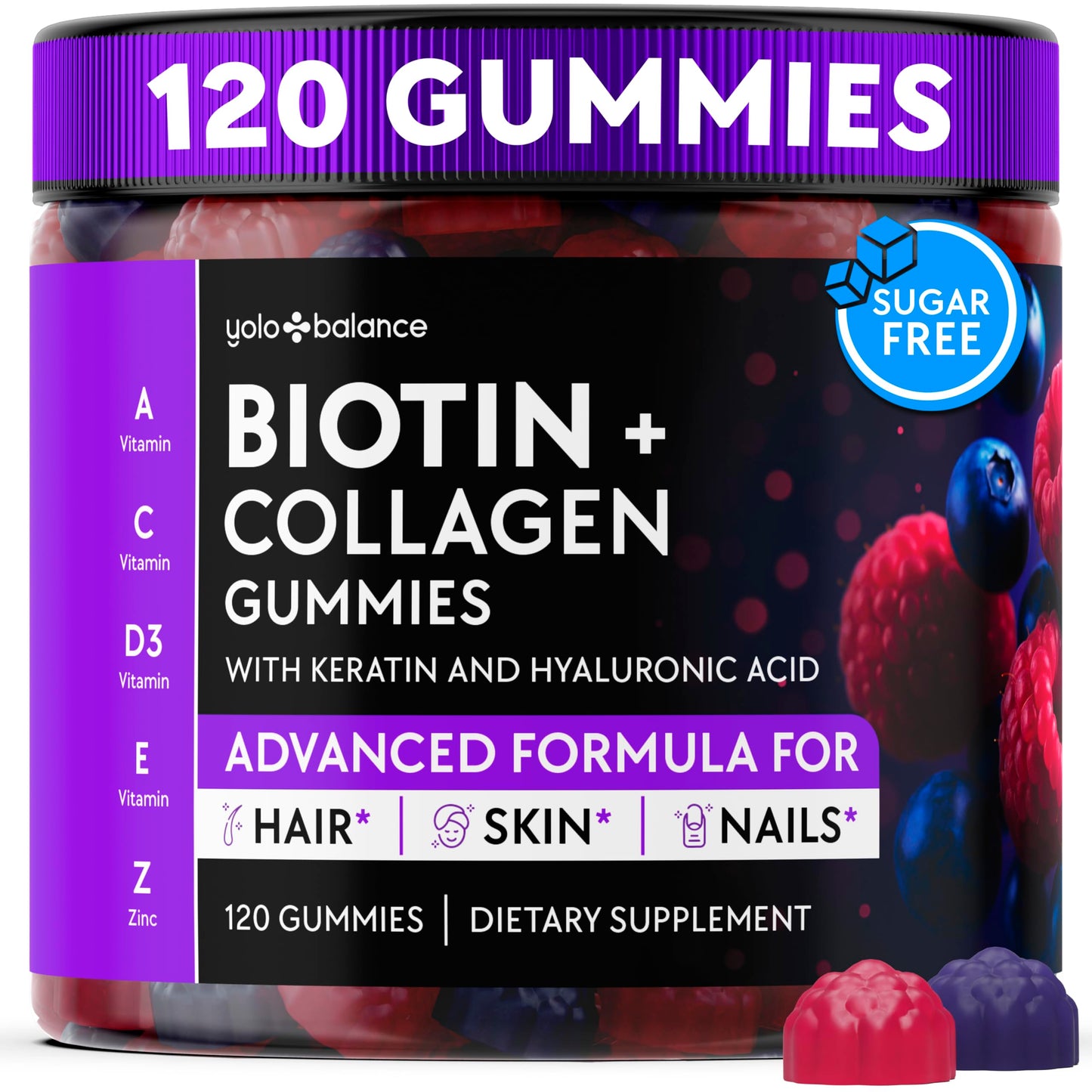 YOLOBALANCE Biotin Gummies 10000mcg for Hair Growth Support, 120 Count
