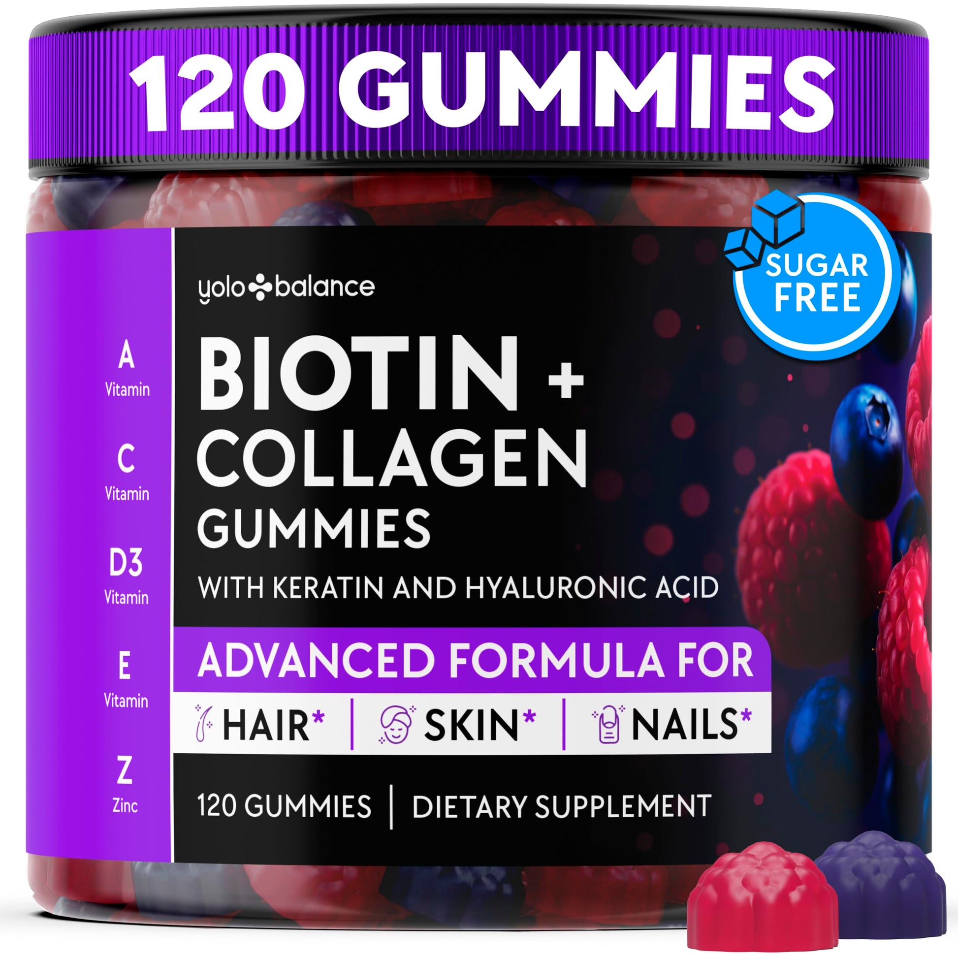 YOLOBALANCE Biotin Gummies 10000mcg for Hair Growth Support, 120 Count