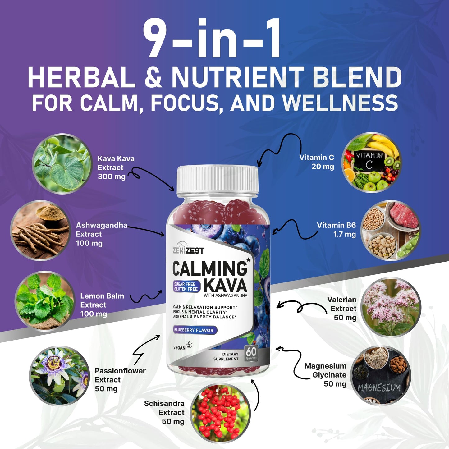 ZeniZest Kava Kava Ashwagandha Gummies Gummy 60