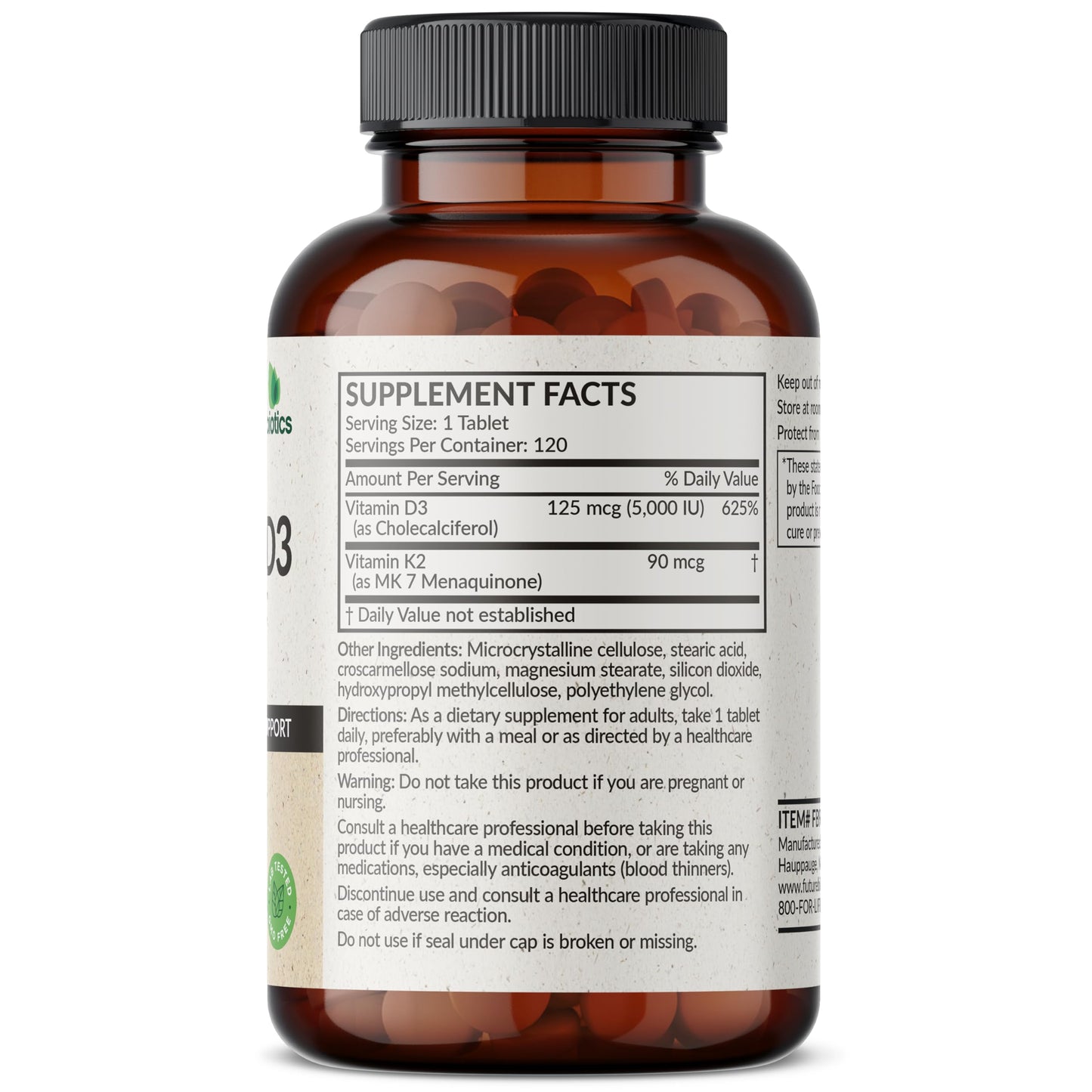 Futurebiotics Vitamin K2 with D3 2-in-1 Tablets, 120 Tablets