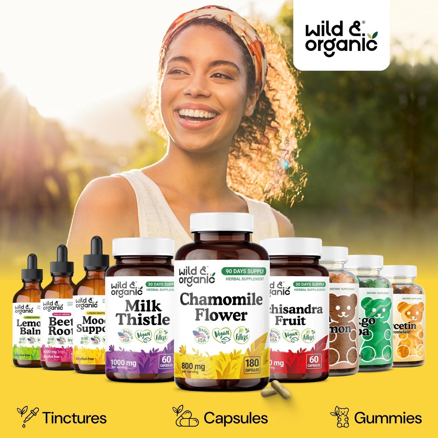 Wild & Organic Chamomile Capsules 800 mg - Relaxation Support, 180 Capsules