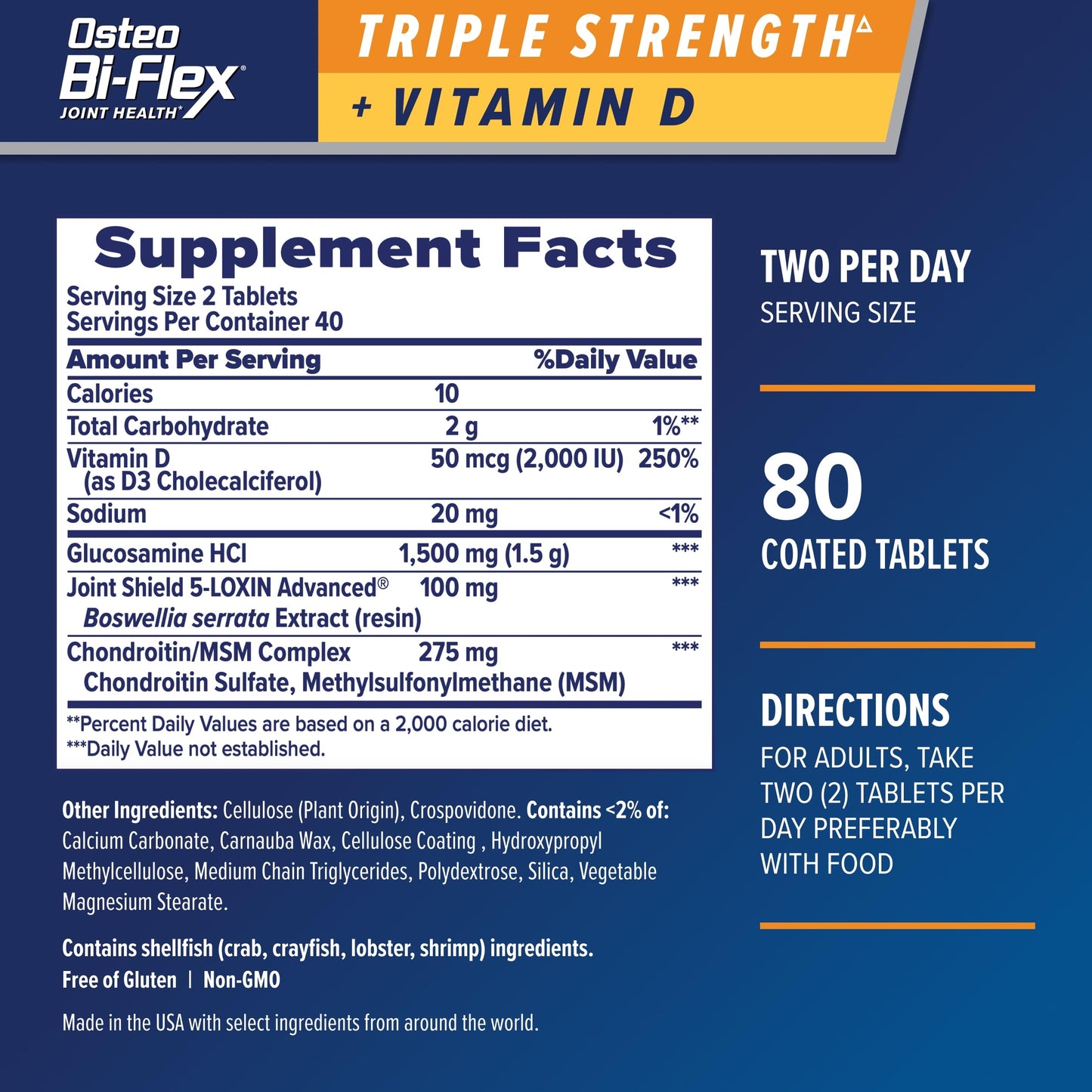 Osteo Bi-Flex Triple Strength Glucosamine Chondroitin Supplement with Vitamin D Caplets/Tablets, 80 Count