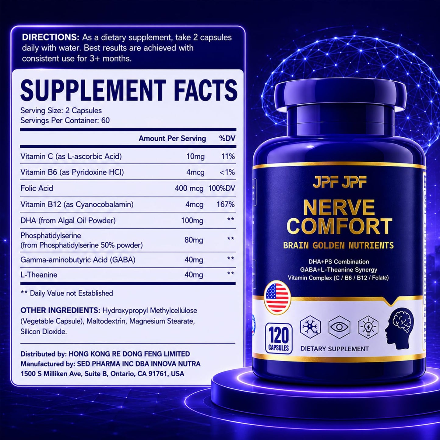 JPFJPF Brain Supplement Memory Focus, 5 in 1 Phosphatidylserine, 120 Capsules