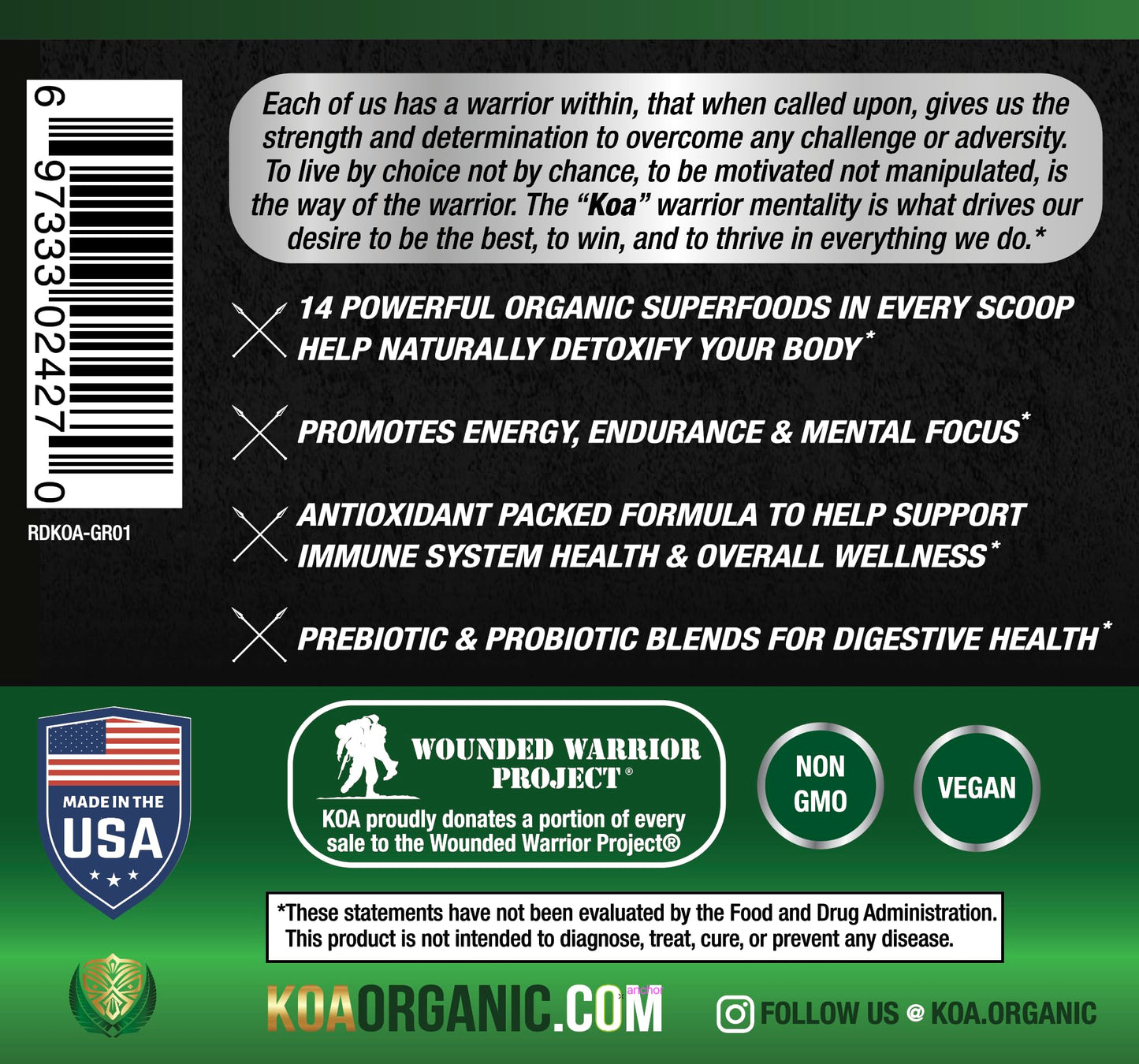 KOA Organics Greens Superfood Juice Powder, 8.47 oz