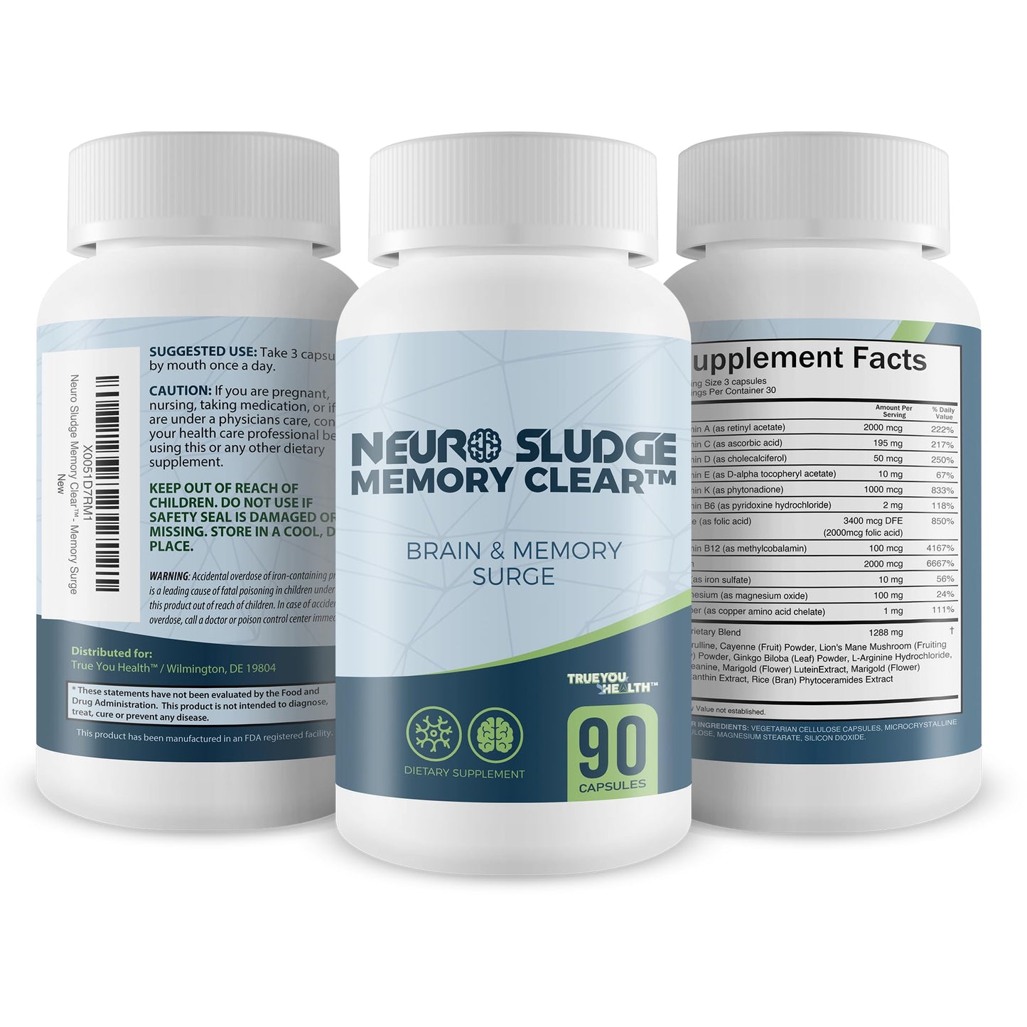 True You Health Neuro Sludge Memory Clear Capsules, 90 Count