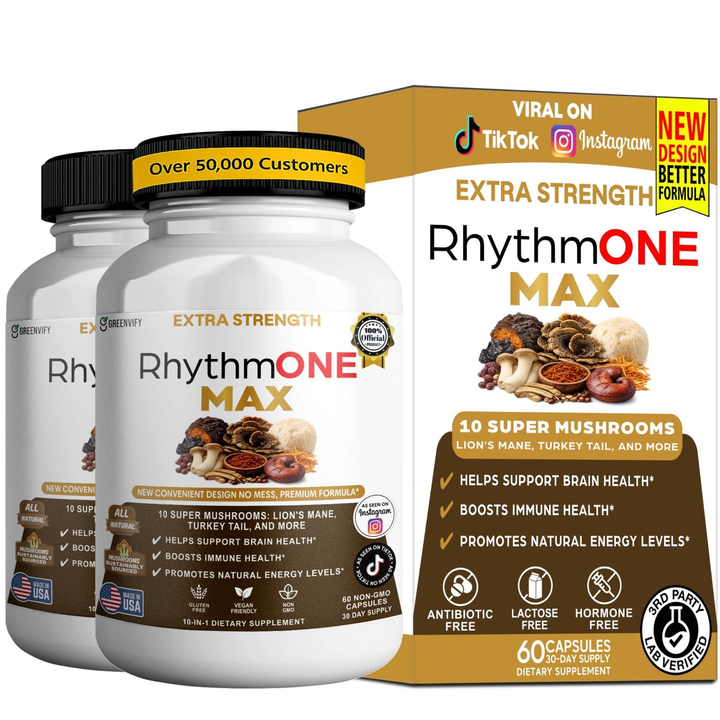 GREENVIFY RhythmONE MAX Mushroom Powder Blend 60 Capsules