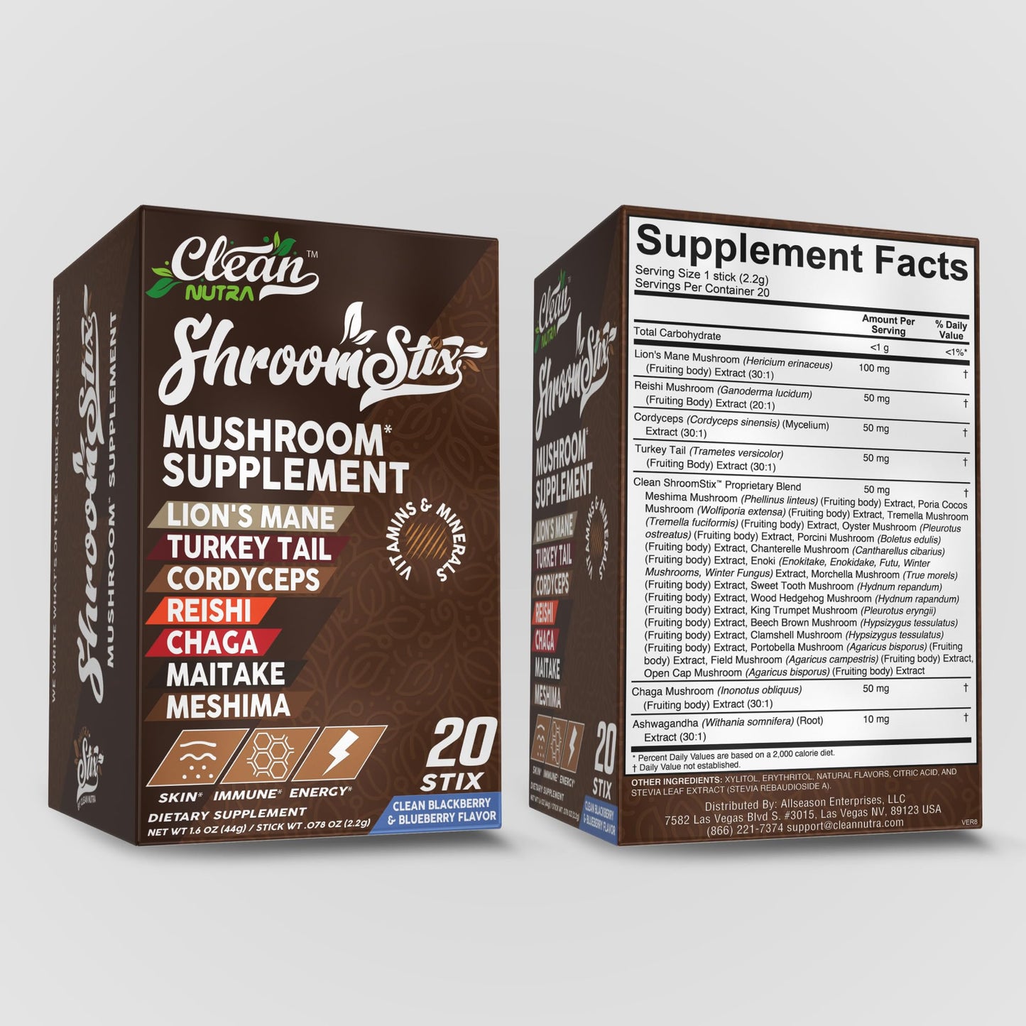 Clean Nutraceuticals Lions Mane Mushroom Supplement with Turkey Tail Reishi Cordyceps Chaga Maitake Meshima Poria Cocos Shiitake Oyster Porcini Enoki, 60 Capsules