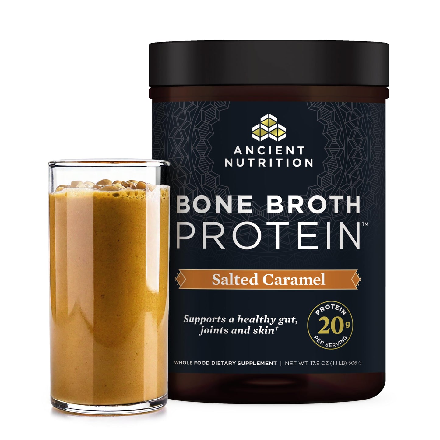 Ancient Nutrition Bone Broth Protein Powder Salted Caramel, 20 Servings