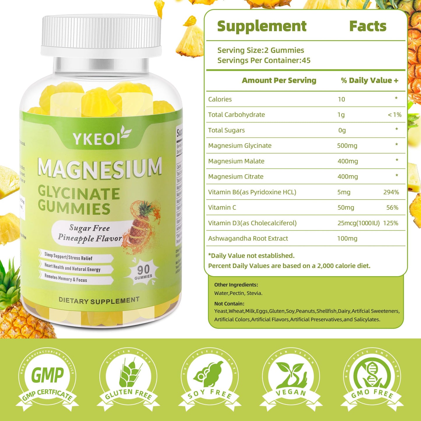 YKEOI Magnesium Glycinate Gummies 500 mg, 90 Count
