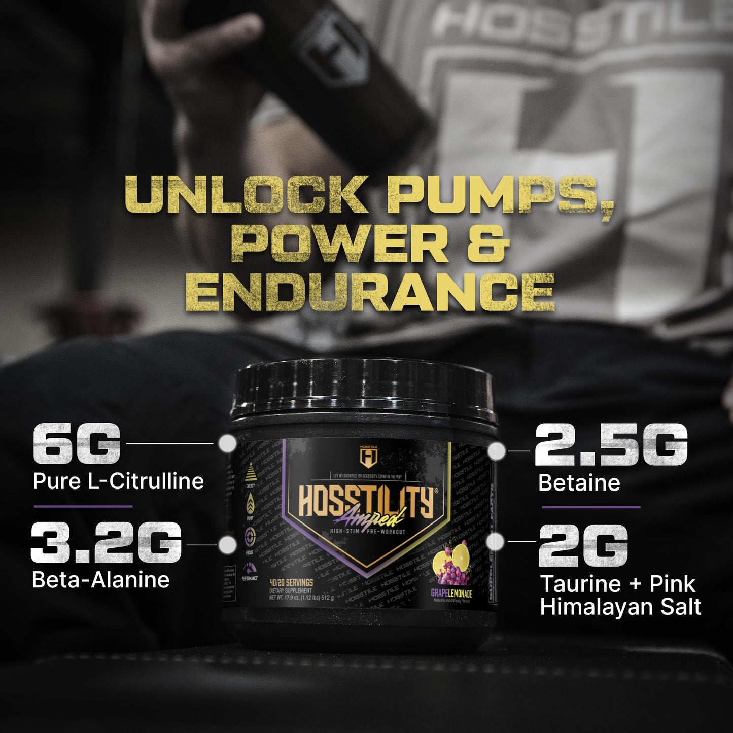 HOSSTILE Hosstility Amped High Stim Pre-Workout Powder, 17.9 oz