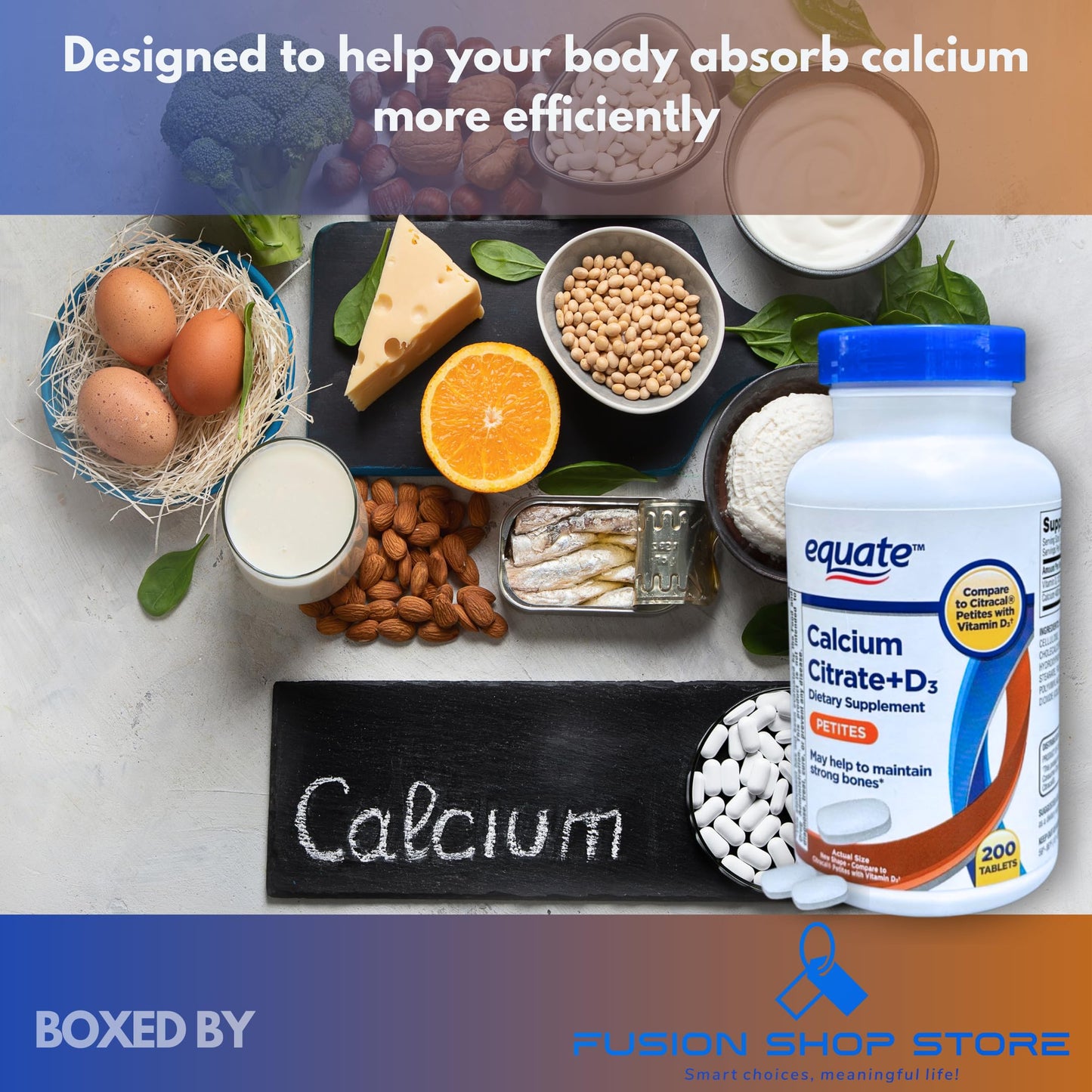 Fusion Shop Store Calcium Citrate Vitamin D3 200 Tablets