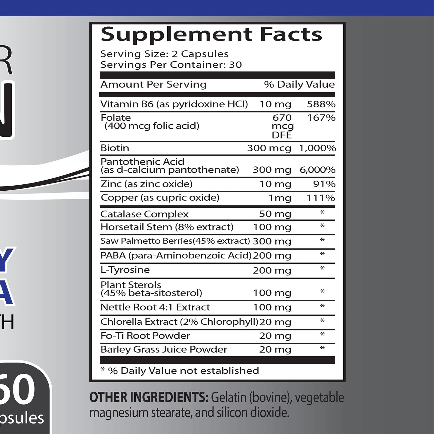 Health Solution Prime Biotin Hair Vitamin Supplement Capsules with Saw Palmetto, L-Tyrosine, Nettle Root, Folate, Vitamin B6 — 180 Capsules