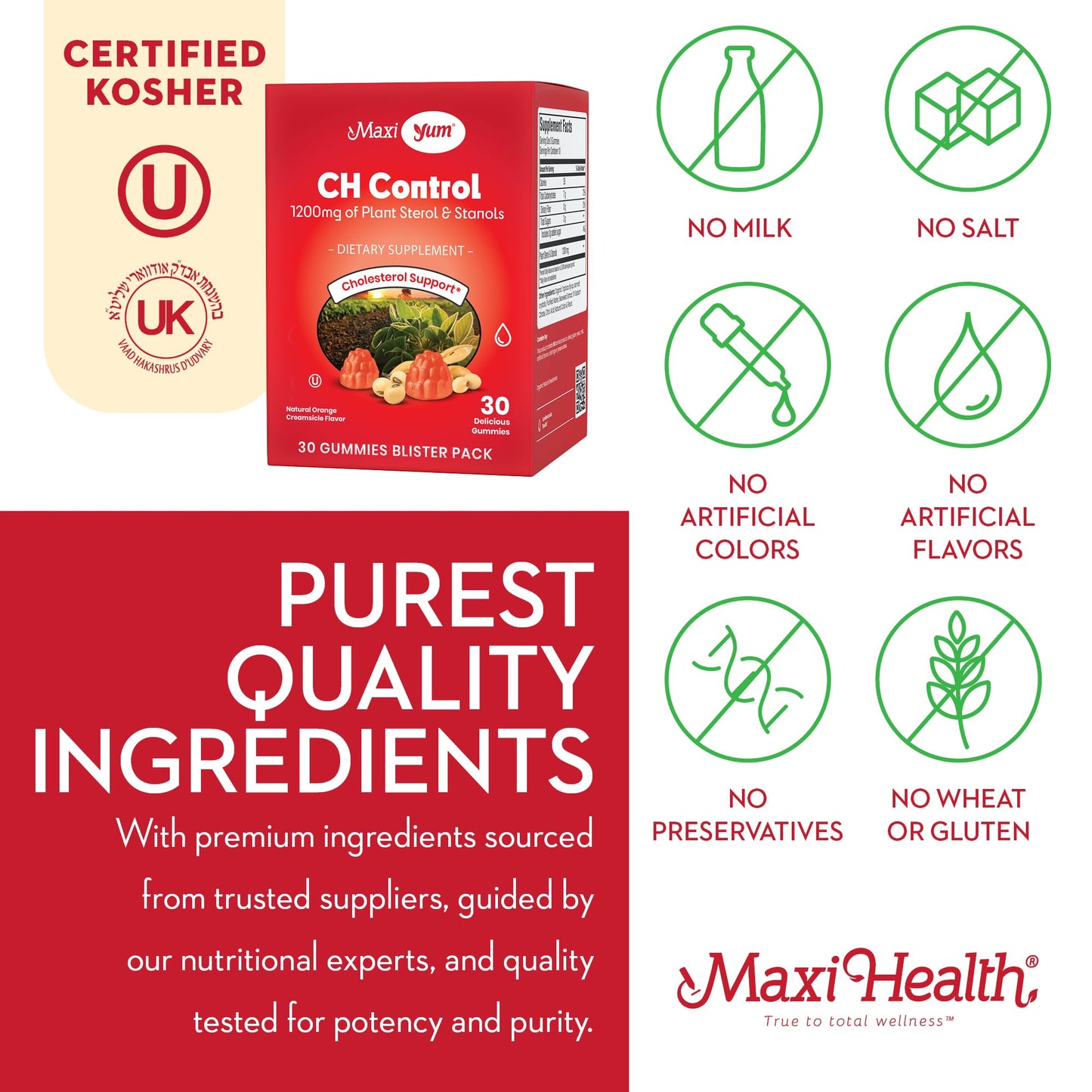 Maxi Health Cholesterol Gummies for Adults – 1200mg Plant Sterols and Stanols, Gummy, 30 Count