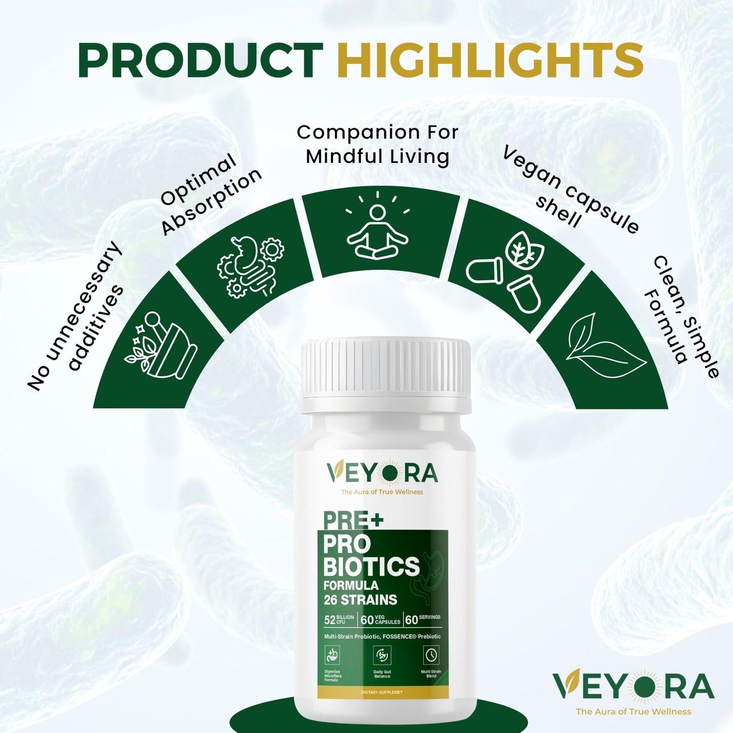 VEYORA Pre + Probiotic Capsules, 60 Count