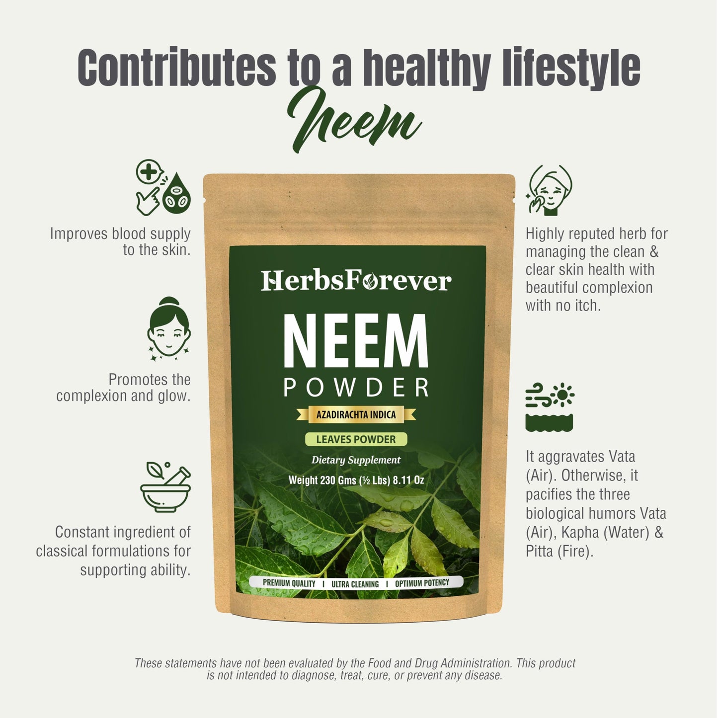 Herbsforever Neem Azadirachta Indica Powder 8.11 Ounce