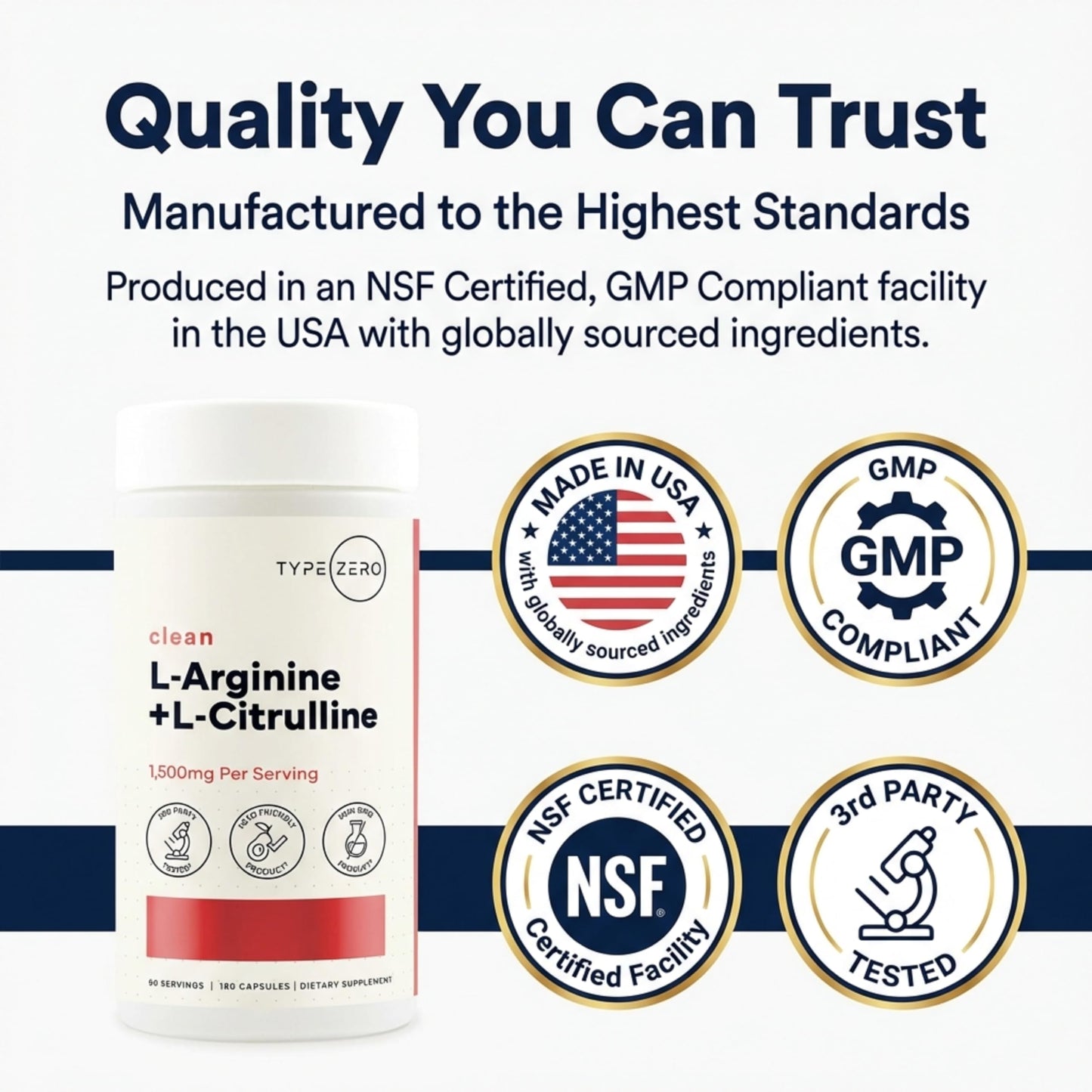 Type Zero L-Arginine + L-Citrulline Supplement (1500mg) Capsules, 180 Capsules