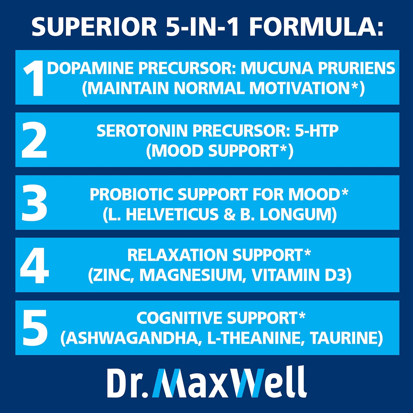 Dr. Maxwell Serotonin and Dopamine Supplements with Mood Probiotic 5in1 Capsules, 60 Count