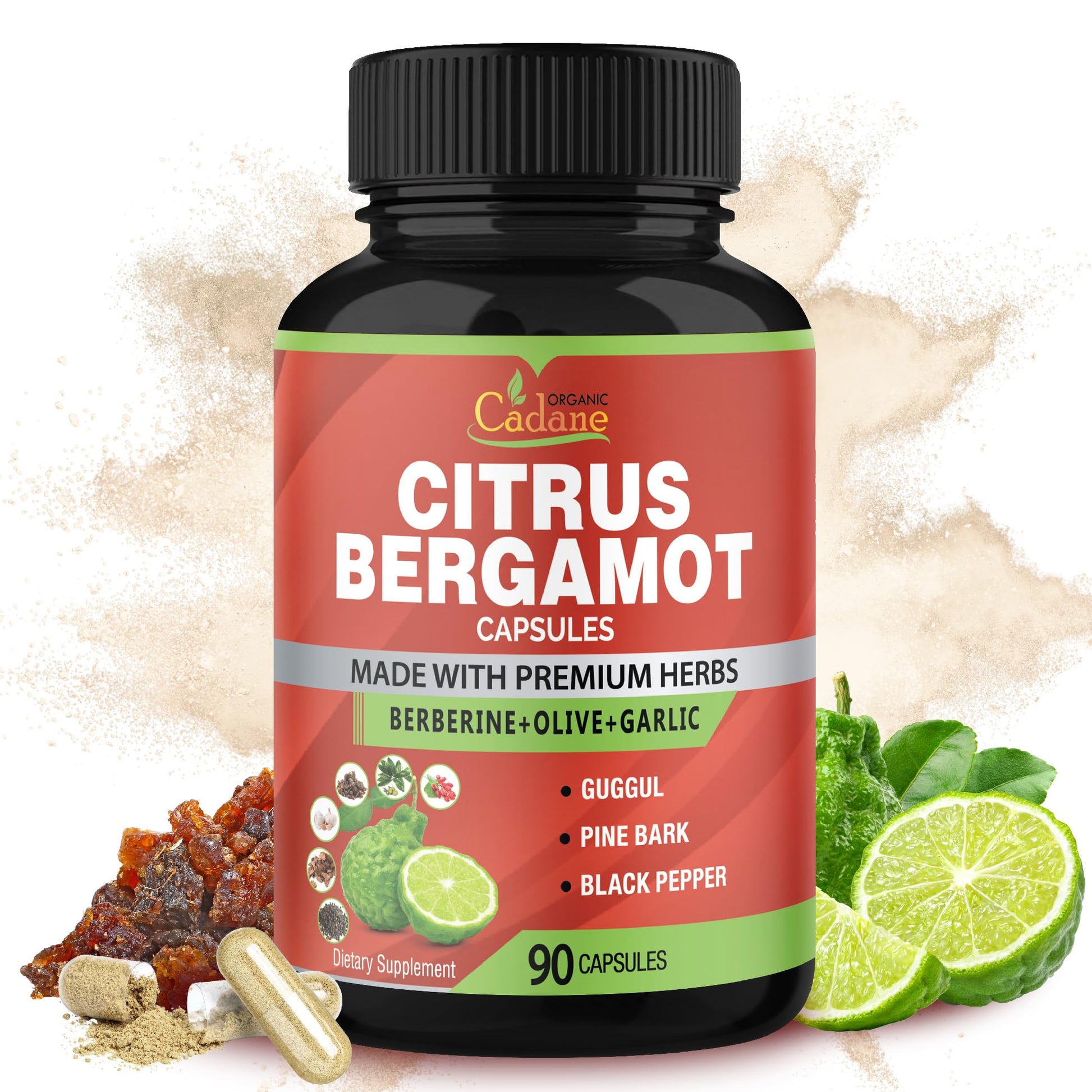 Organic Cadane Citrus Bergamot Supplement Extract Capsules, 90 Count