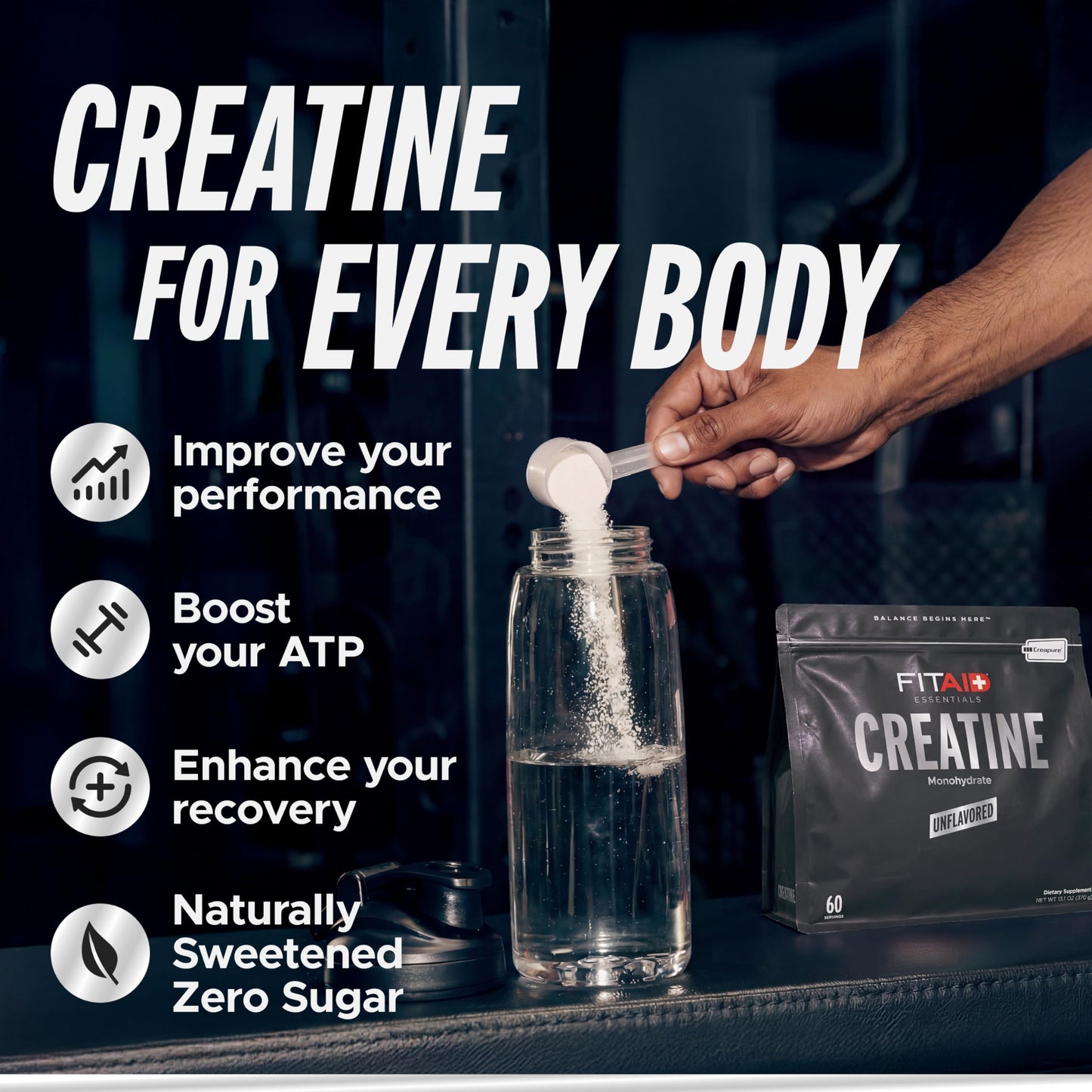 LIFEAID FITAID Creatine Powder CreaPure Unflavored 60 Servings