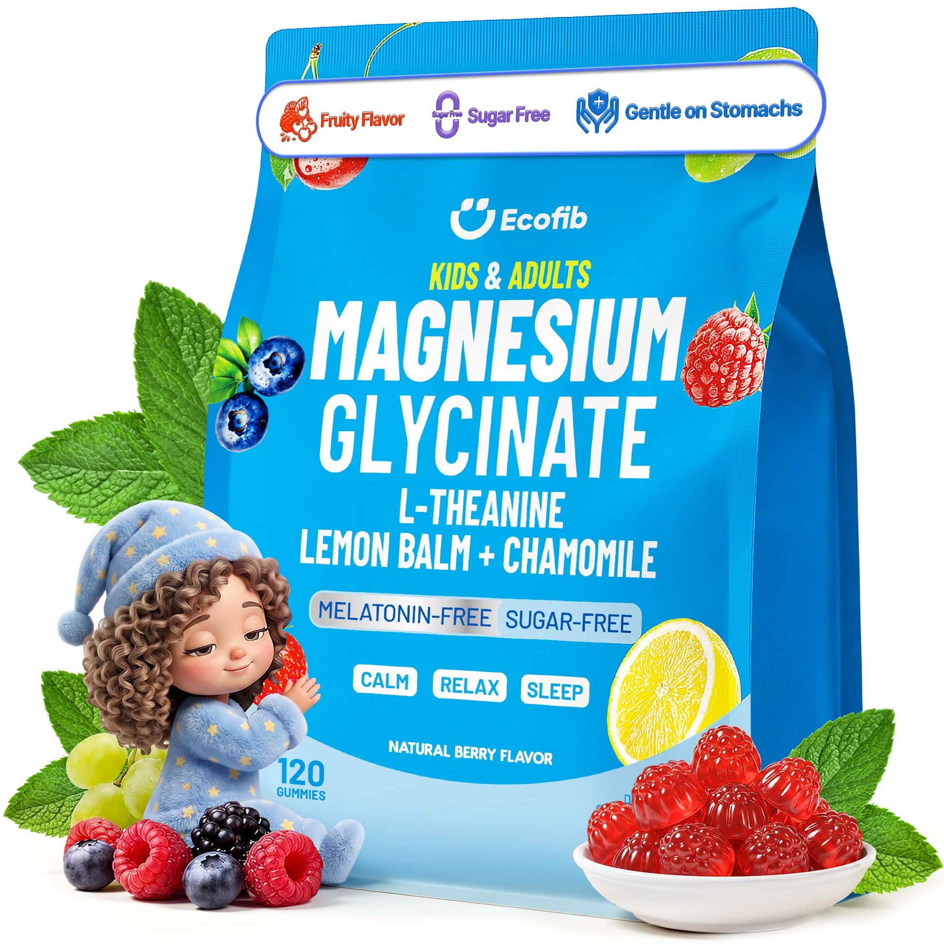 ECOFIB Magnesium Glycinate Gummies, 120 Count