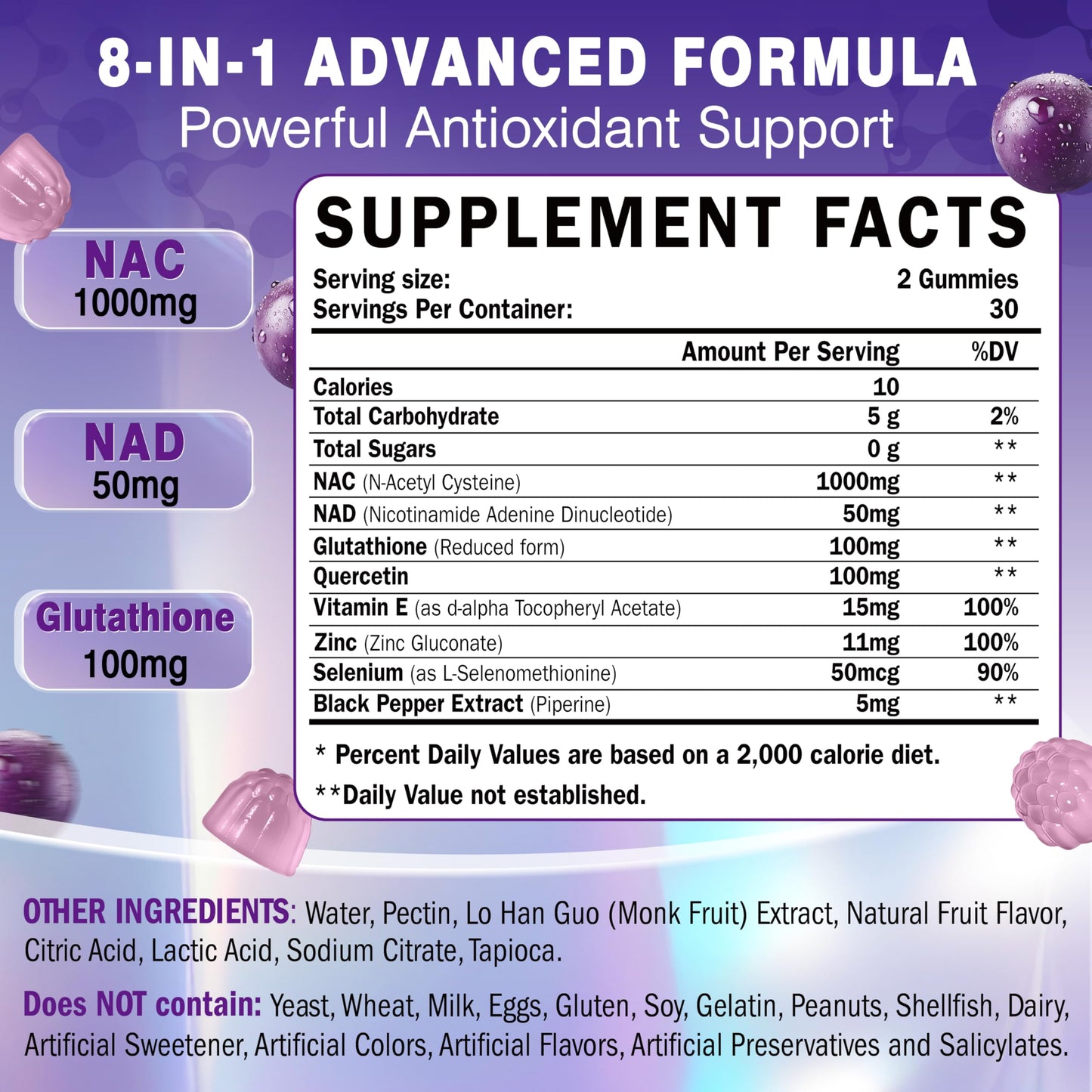 Sugawita NAC Supplement 1000mg NAD+ Gummies, Vegan, Sugar-Free, 60 Count
