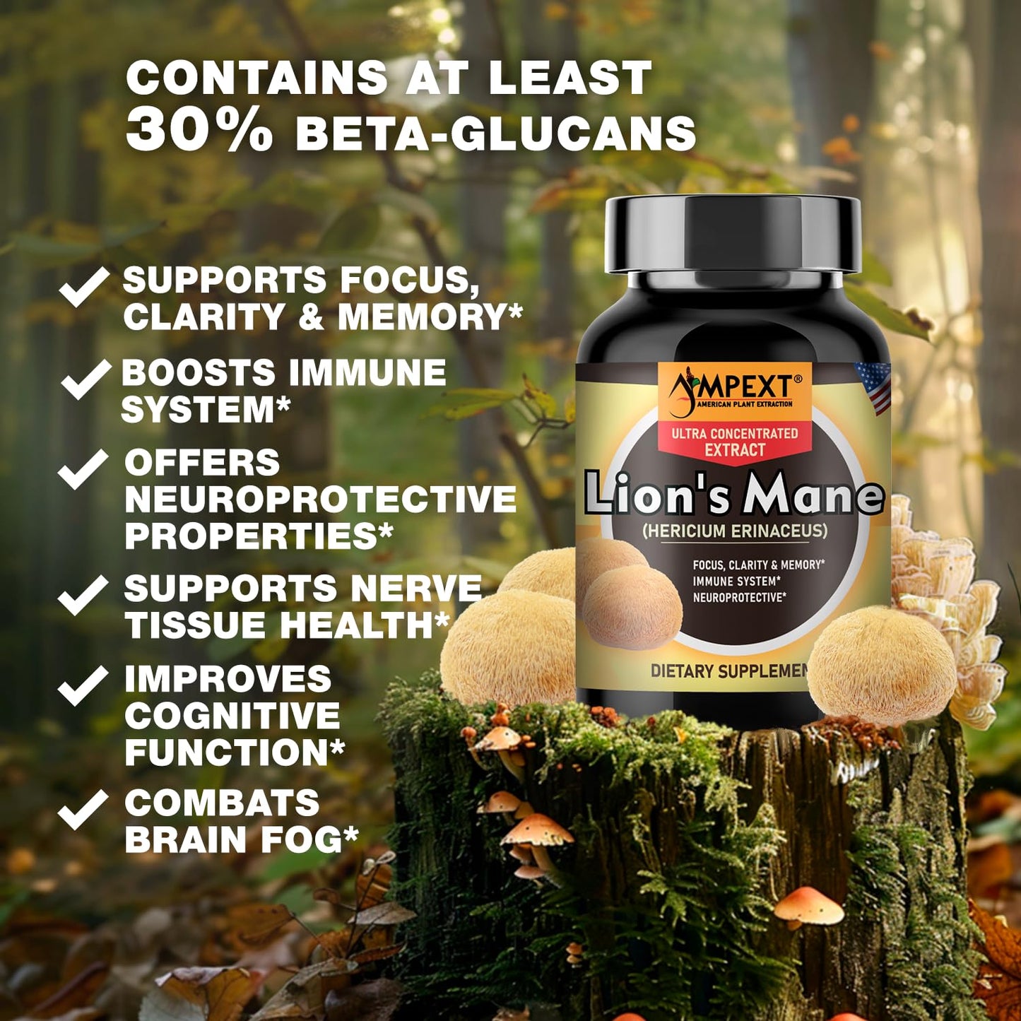 AMPEXT Lion’s Mane Mushroom Extract Capsule 90 Count