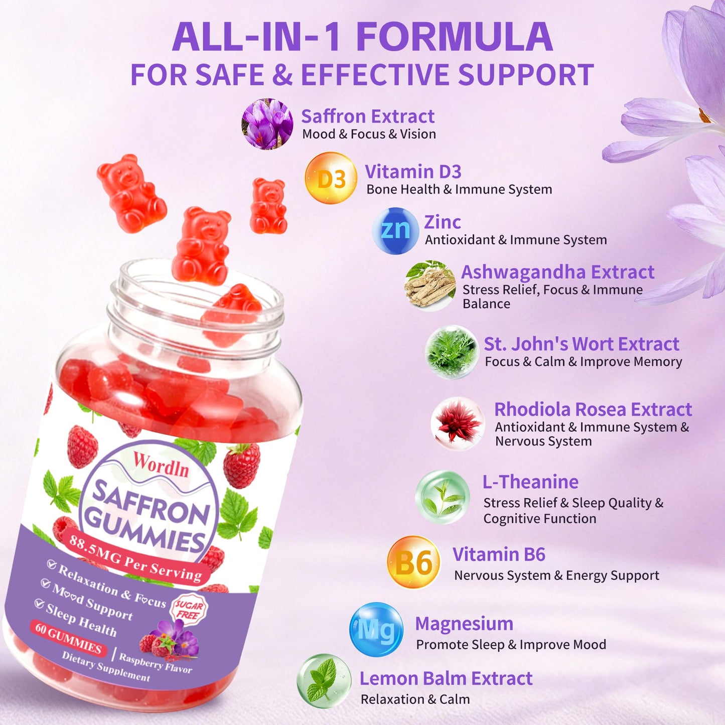 Wordln Saffron Gummies 60 Count