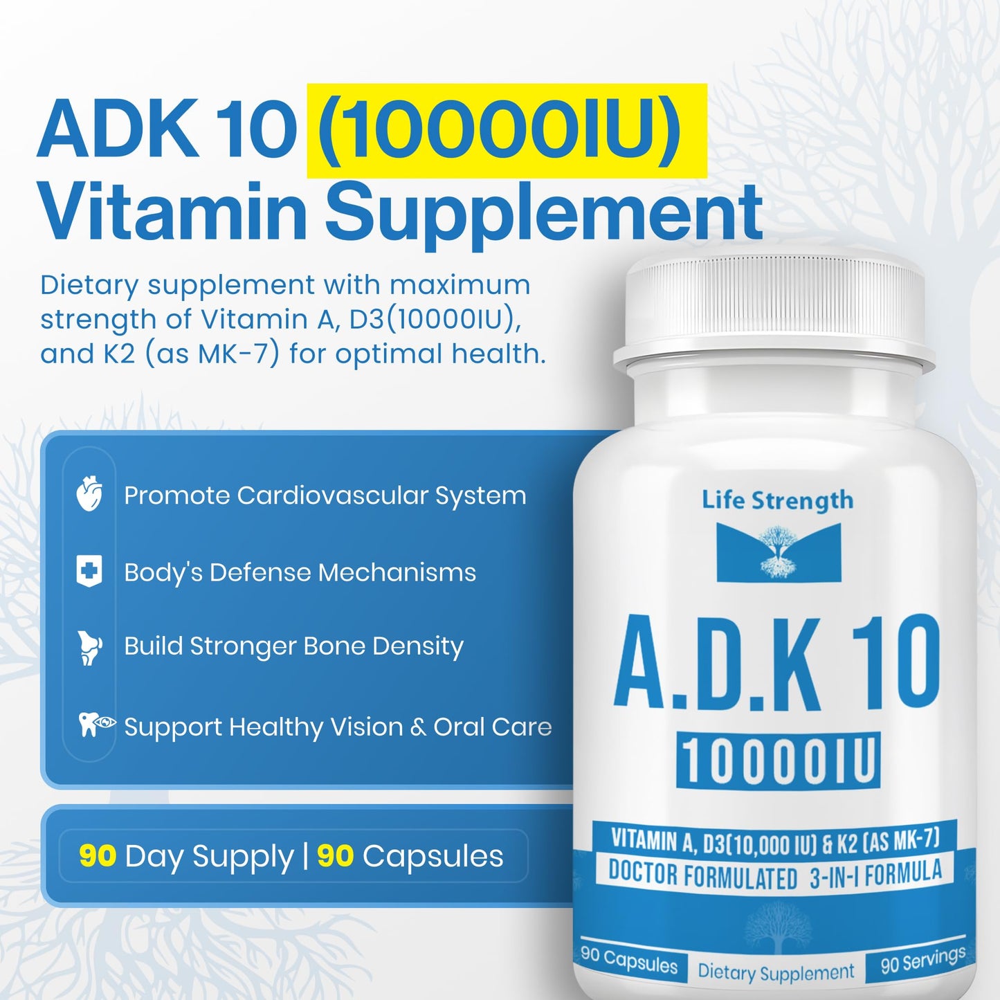 LifeStrength ADK 10 Vitamin Supplement Capsules, 90 Count
