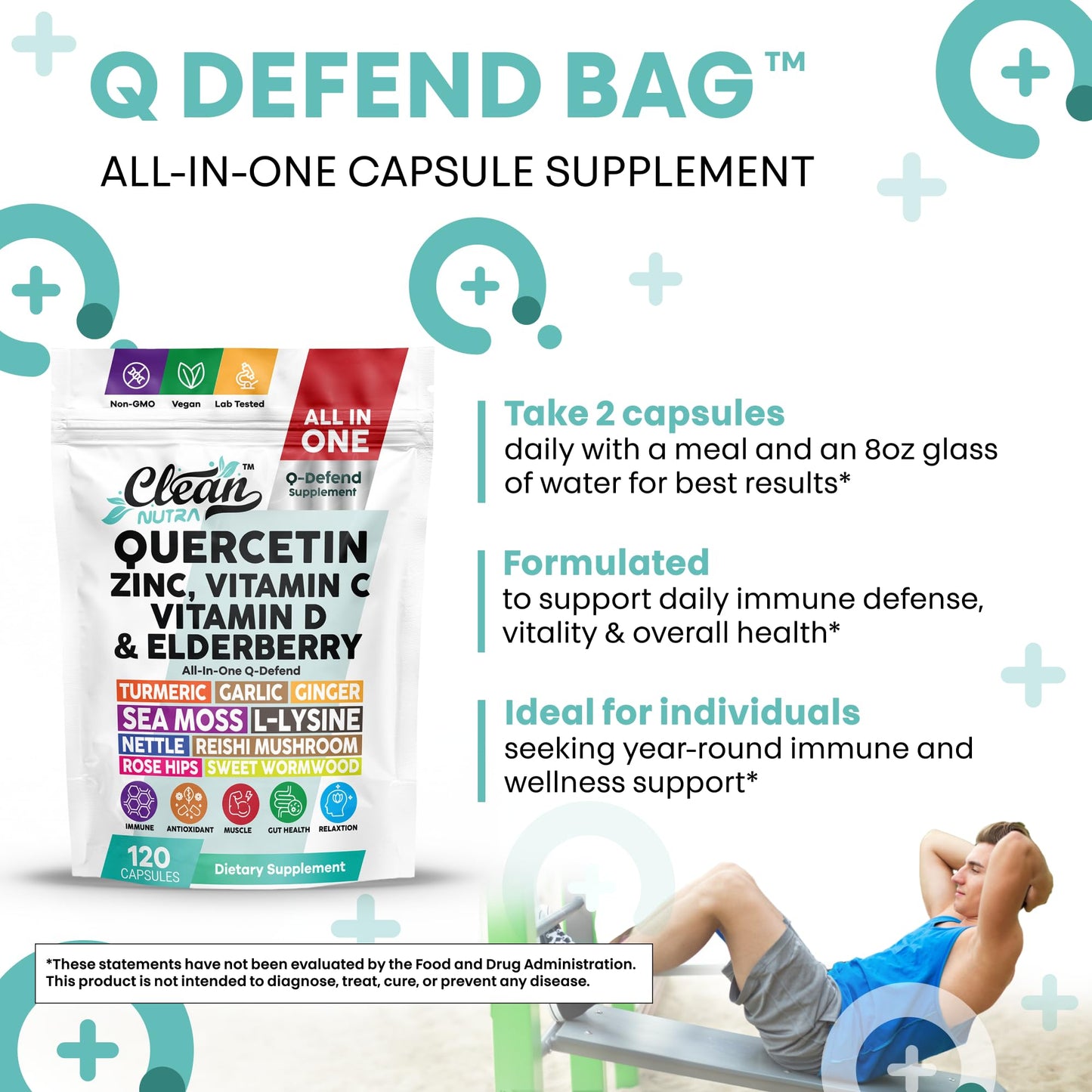 Clean Nutraceuticals Q Defend Quercetin Supplement Capsules 120 Count