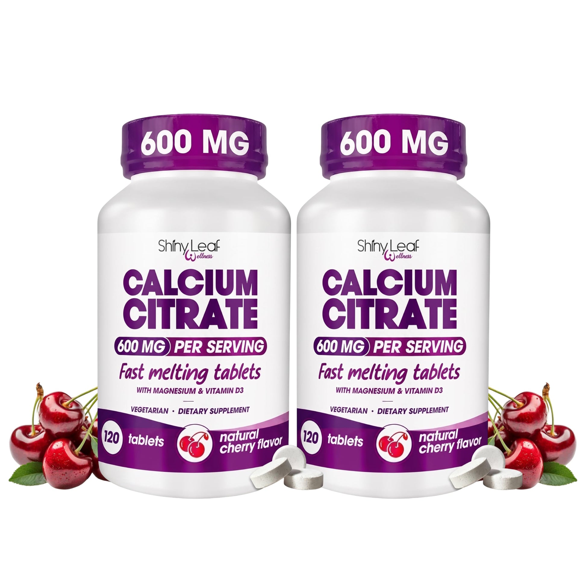 Shiny Leaf Bariatric Calcium Citrate 600mg with Magnesium & Vitamin D3 Cherry Flavor Fast-Dissolve Tablets, 240 Tablets