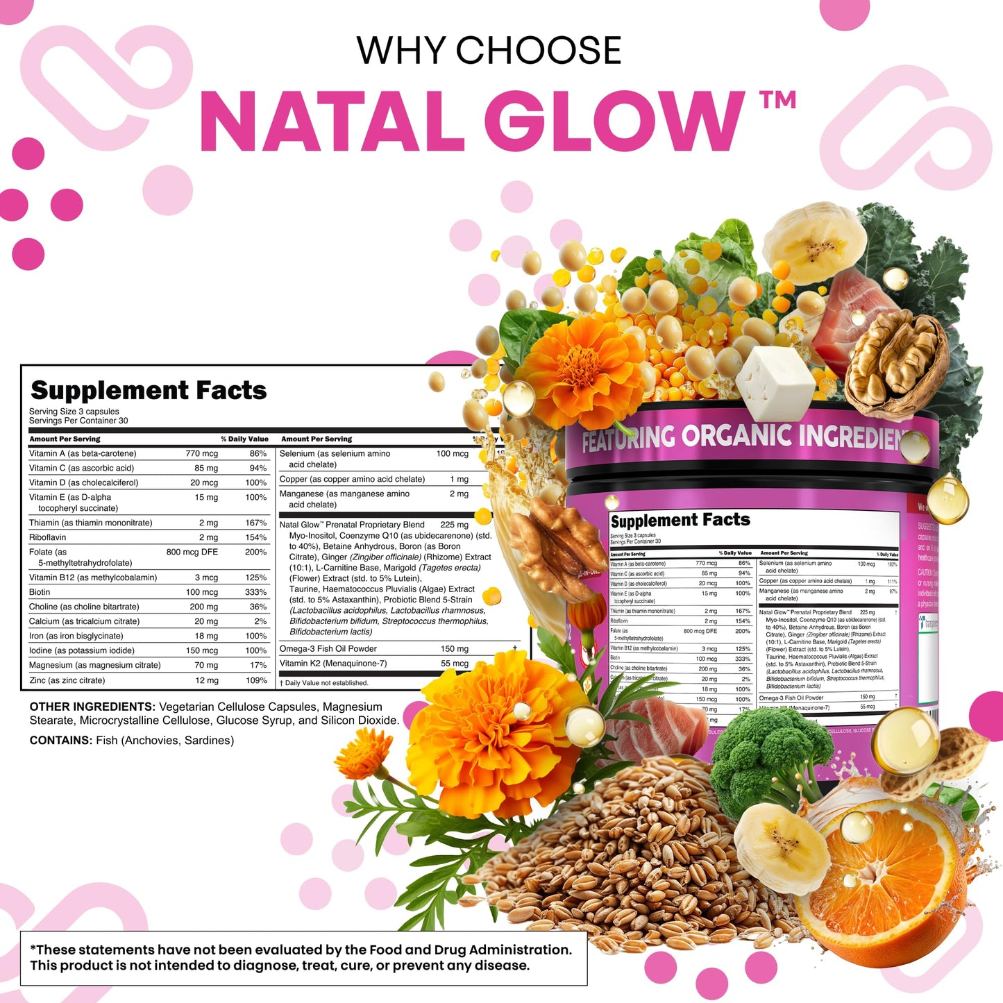 Clean Nutraceuticals Natal Glow Methylated Prenatal Vitamins for Women Capsules 90 Count