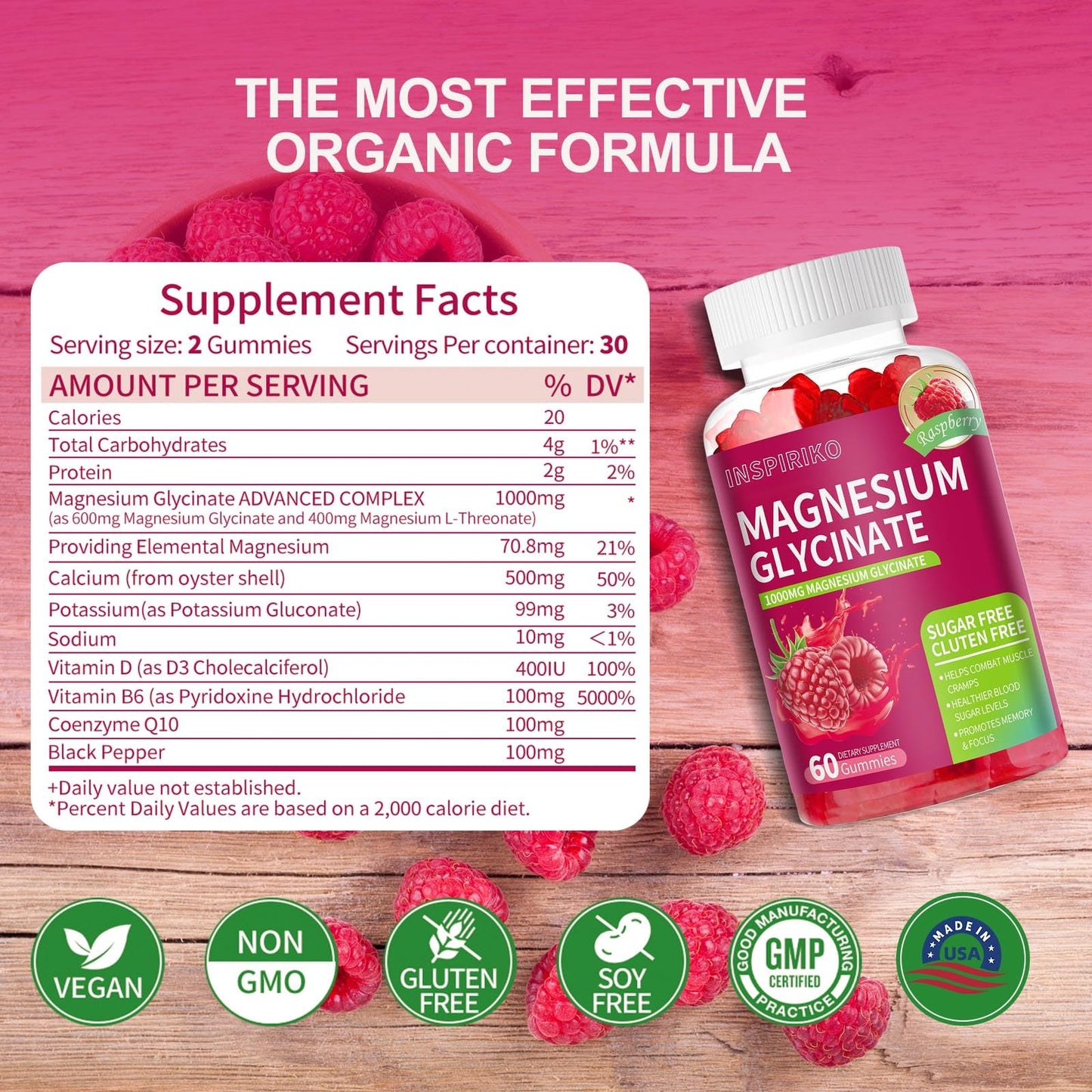 Inspiriko Magnesium Glycinate Gummies 1000mg, 60 Count